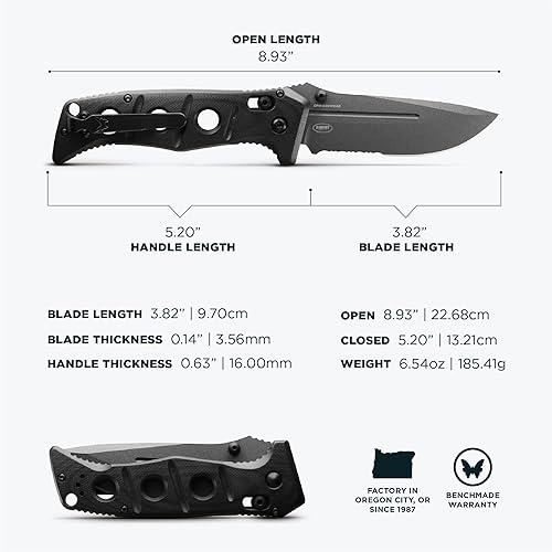 Miniatura 5 de Benchmade - 275SGY-1 Cuchillo Adamas, hoja de punto caído, borde dentado, mango negro G10