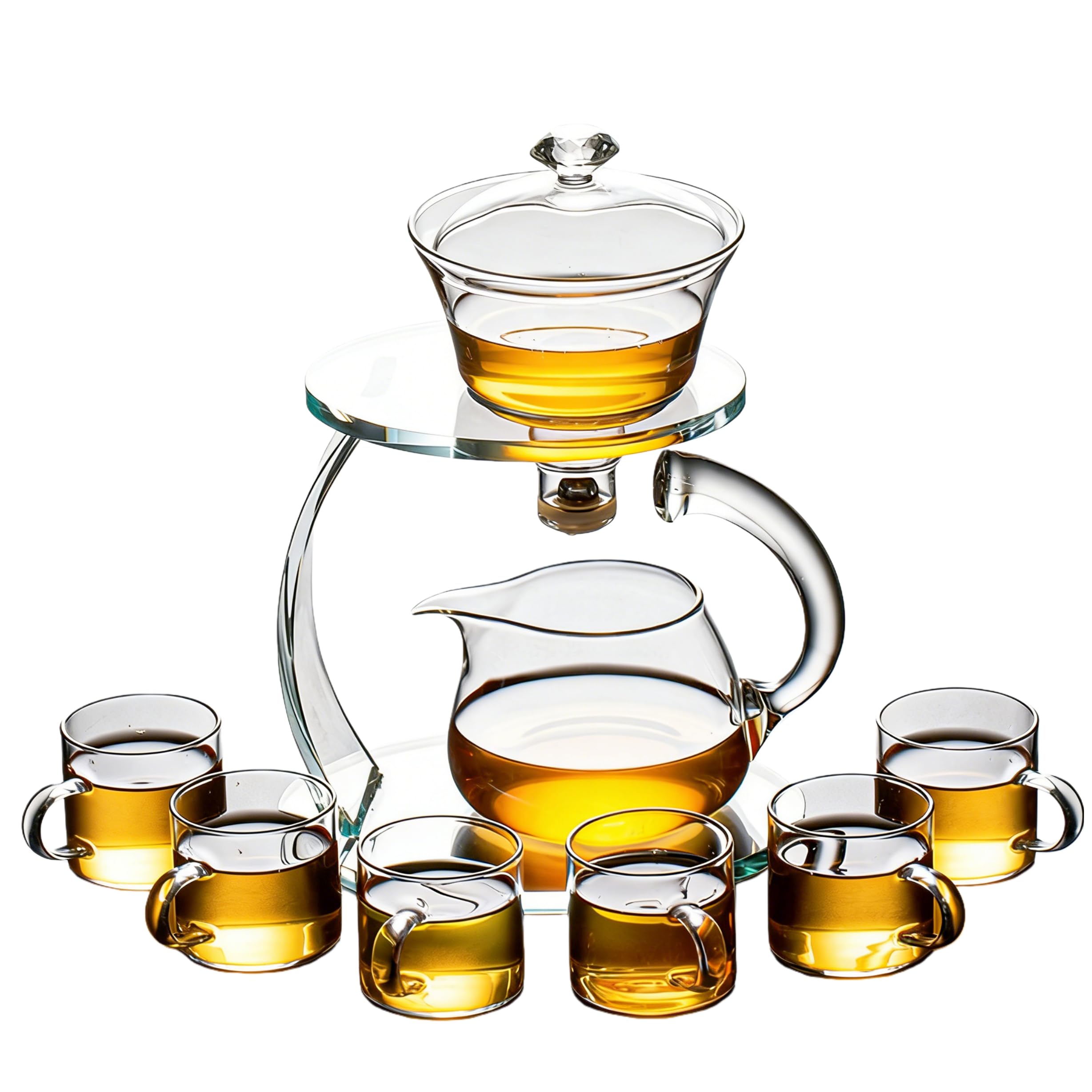 Théière en verre semi-automatique rotative avec infuseur chinois résistant à la chaleur (transparent)