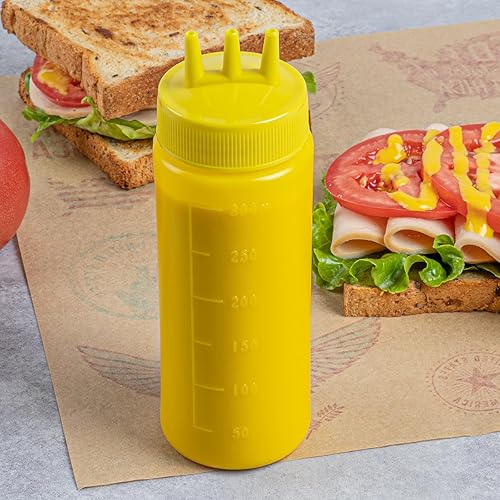 Miniatura 3 de Botellas exprimibles de condimentos de 24 onzas, 6 botellas con triple punta de dispersión  Botellas grandes y flexibles de plástico amarillo