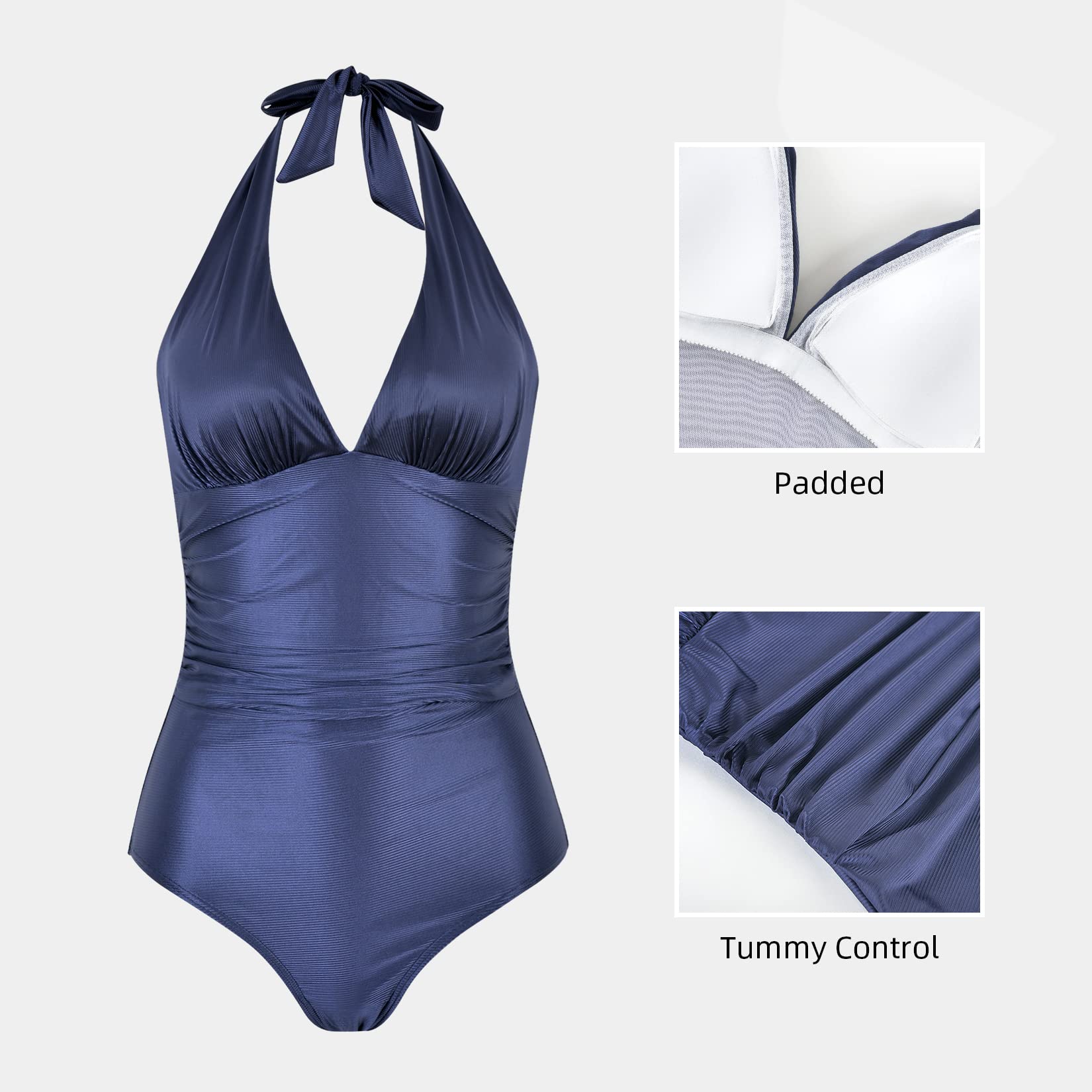 WIN.MAX Costumi da Bagno Interi per Donna Scollo a V Costume Intero Donna con Controllo della Pancia Monokini con arricciature, per Coppe da D a G