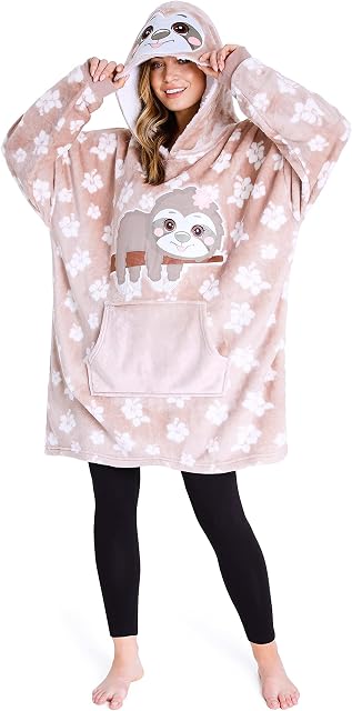 CityComfort Oversized Blanket Hoodie for Women Men and Teens, Fleece Wearable Blanket with Sleeves, Soft Warm Snuggle Blanket (Beige Sloth)