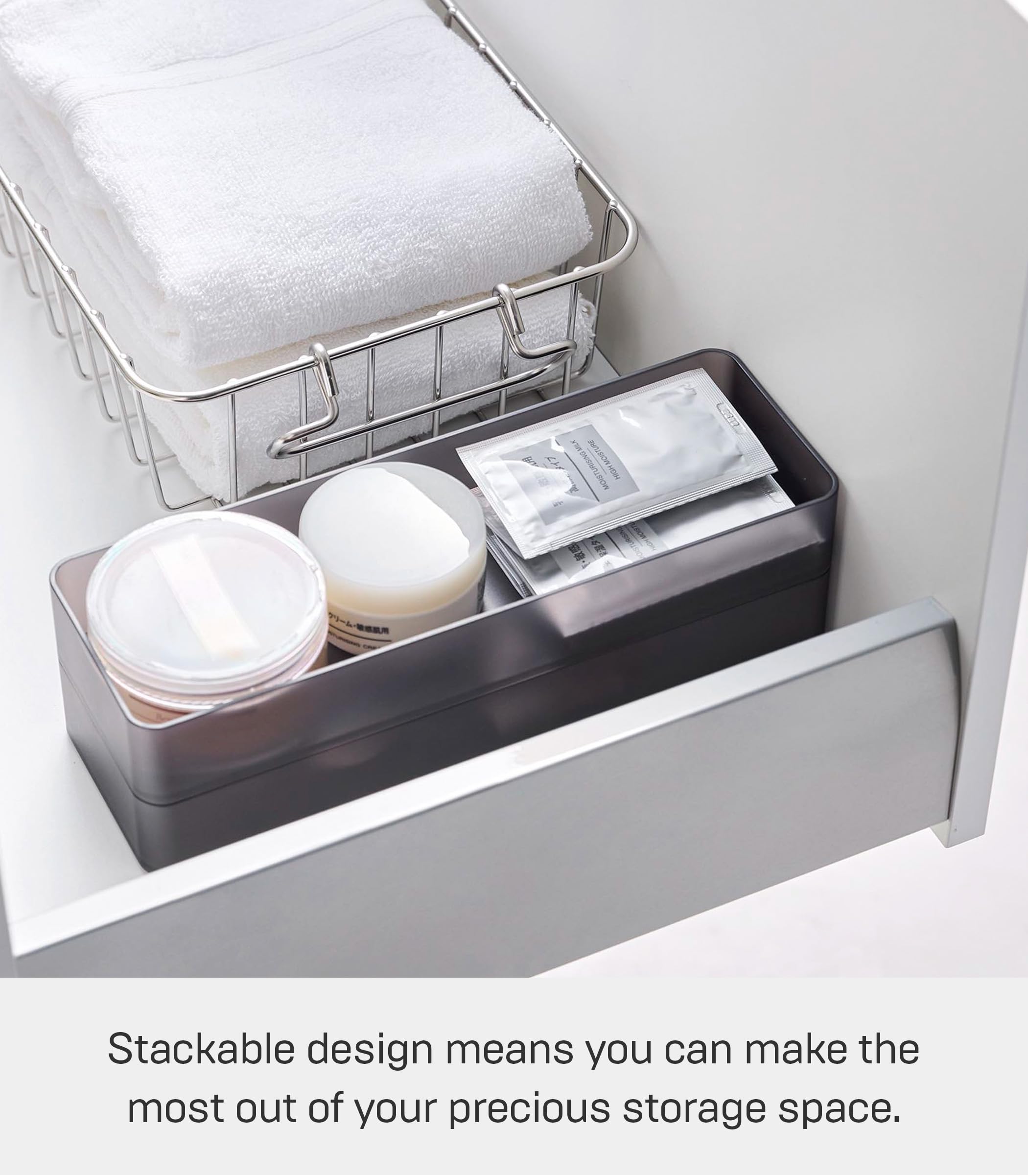 Yamazaki 3645 TOWER Stackable Organizer L x2 Set, black, PS Resin, Minimalist, 8 x 24 x 3.7 cm, Large - Image 2