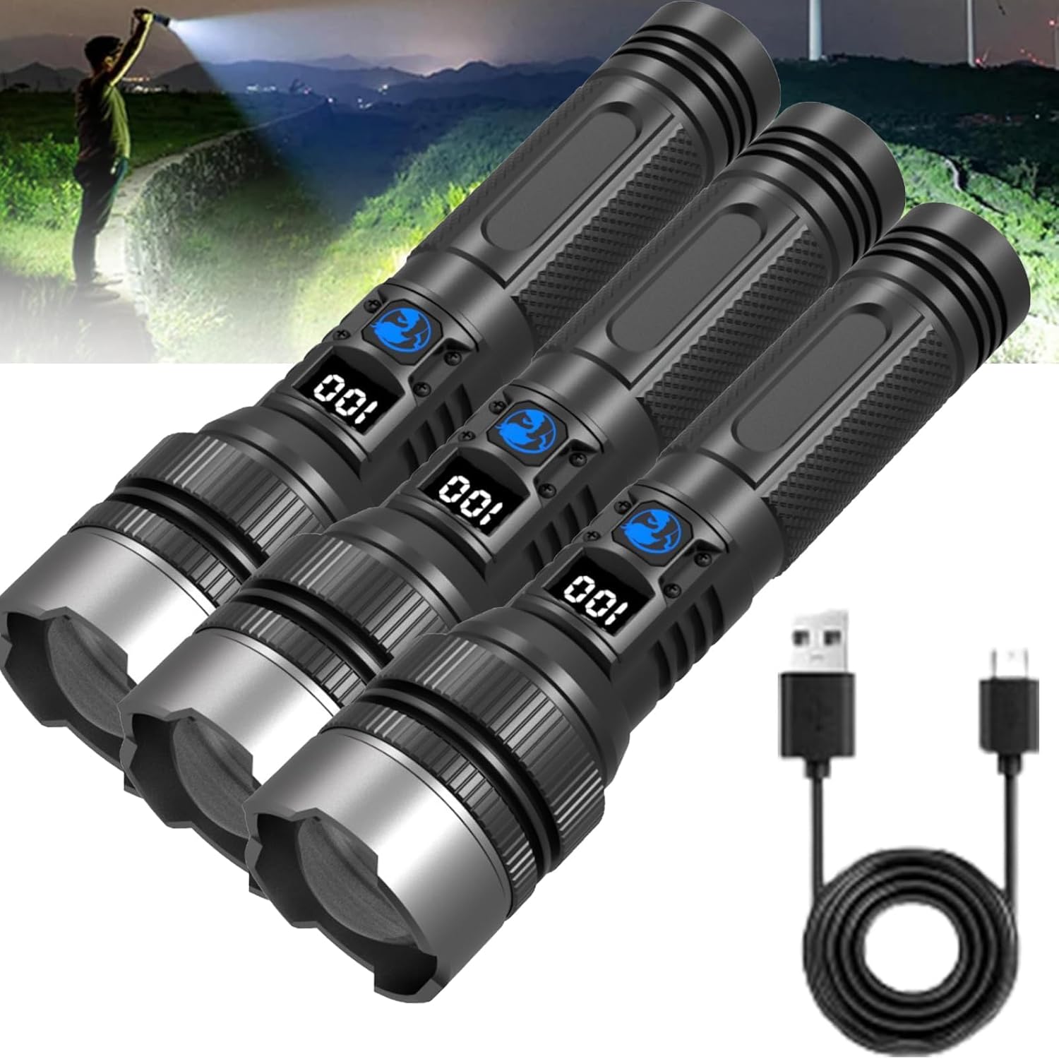 Rechargeable Flashlight, 200000 Lumens, Powerful Flashlight 150000 Lumens, Lk360 Flashlight, 2025 Flashlights with Three Modes, for Outdoor and Home