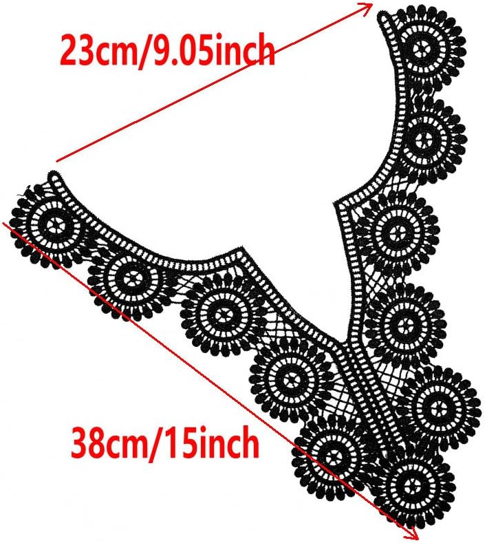 1pc Embroidery Round Sexy V Lace Neckline Fabric, DIY Collar Lace Fabrics for Sewing Supplies Crafts (Black)