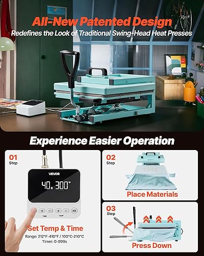 Miniatura 5 de VEVOR Prensa de calor híbrida, 15 x 15 pulgadas, multifunción 5 en 1, se calienta rápido y uniforme, diseño patentado, fácil de controlar, máquina