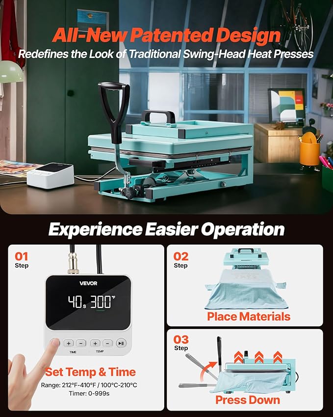 VEVOR Prensa de Calor Híbrida 8 en 1, 15 x 15 pulgadas, Diseño Patentado miniatura 7