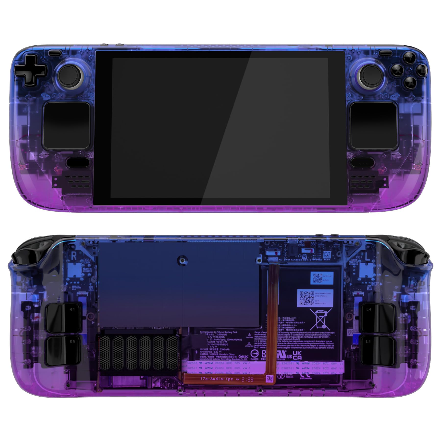 eXtremeRate Carcasa Transparente Compatible con Steam Deck LCD Accesorios Placa de Repuesto Cubierta Funda Case con Botones para Steam Deck Consola NO Incluida(Bluebell Gradiente)