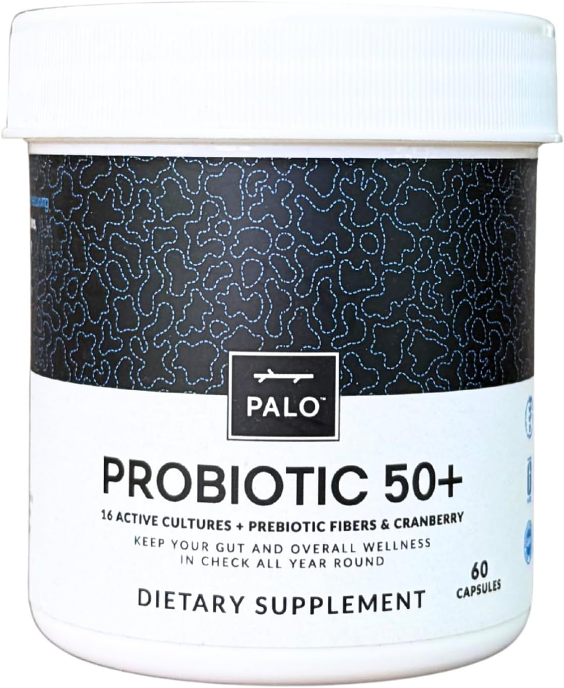 PALO Probiotic 50+ Billion CFU – Probiotic & Prebiotic with Cranberry – 16 Strains for Gut & Digestive Support – Dairy-Free, Gluten-Free (60 Capsules)