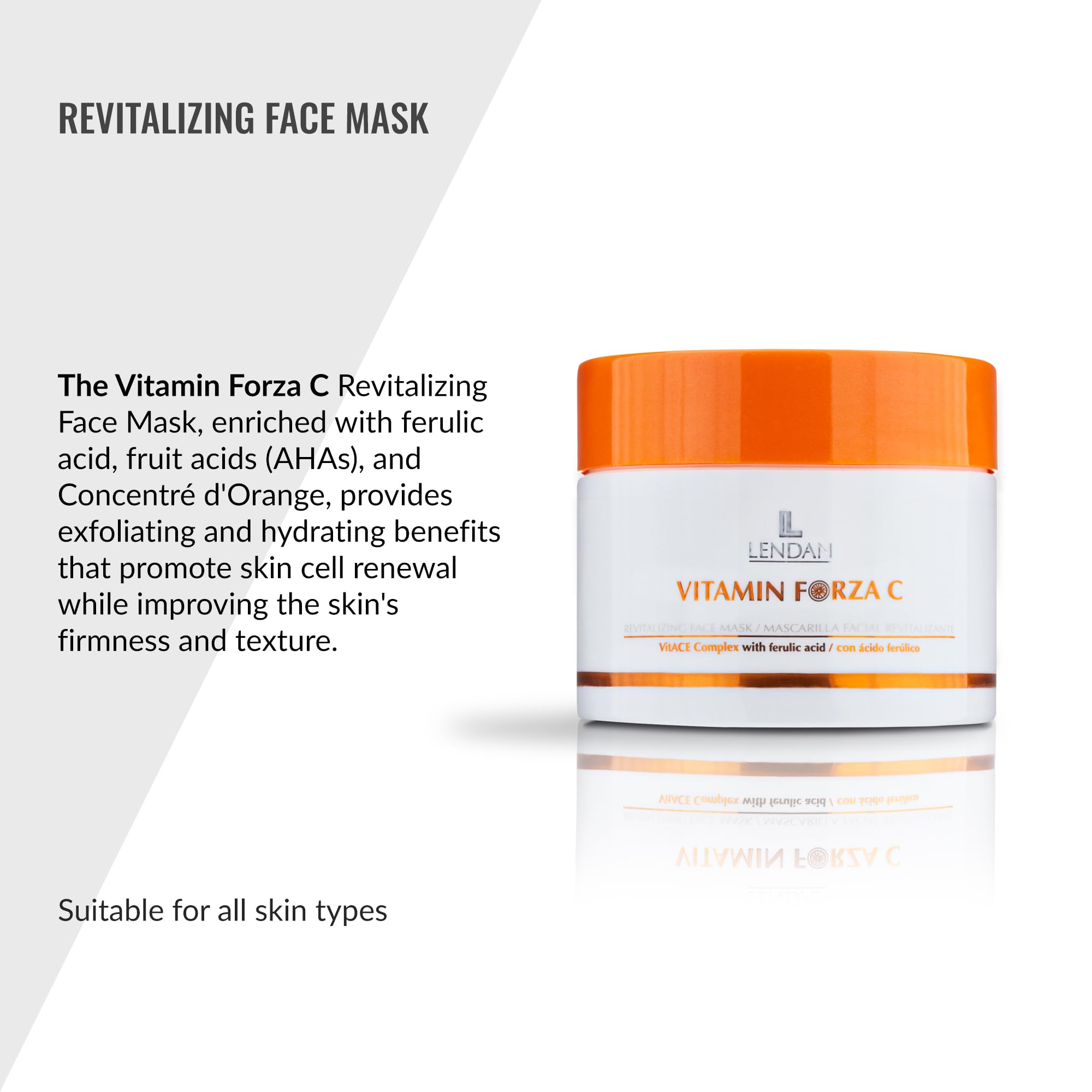 LENDAN - Mascarilla Facial Revitalizante Vitamin Forza C - 200 ml - Acción Exfoliante e Hidratante - Favorece la Renovación Celular - Piel más Luminosa - Efecto Antiaging - con AHA y Aloe Vera