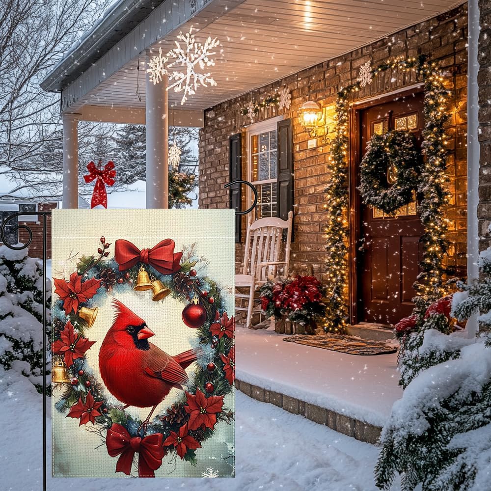 Winter Red Bird Snowflake Garden Flag 12x18 Inch Double Sided Cardinal Christmas Bell Yard Outdoor Flag House Holiday Outside Decoration - Image 9
