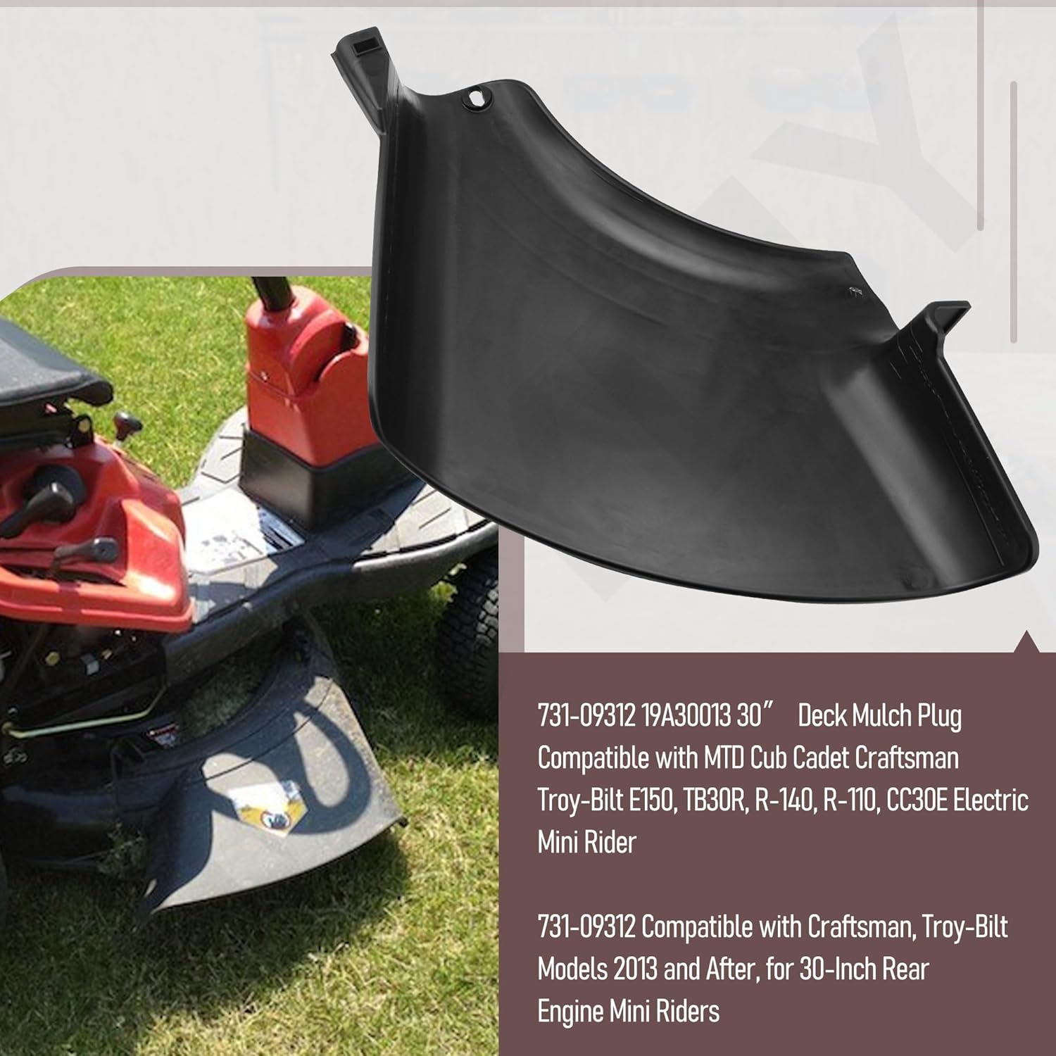 731-13549 30″ Side Discharge Chute & 731-09312 19A30013 30″ Deck Mulch Plug Compatible with MTD Cub Cadet Craftsman Troy-Bilt E150, TB30R, R-140, R-110, CC30E Electric Mini Rider