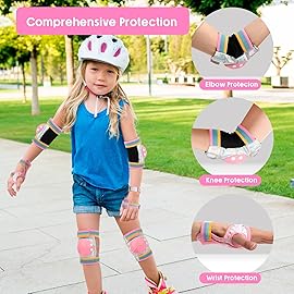Adicop Kids Knee Pads for Girls Boys Toddler 3-8 Years Old Knee and Elbow Pads with Wrist Guards Youth Protective Gear Set for Skateboard Cycling Roller Bike Inline Scooter Skating