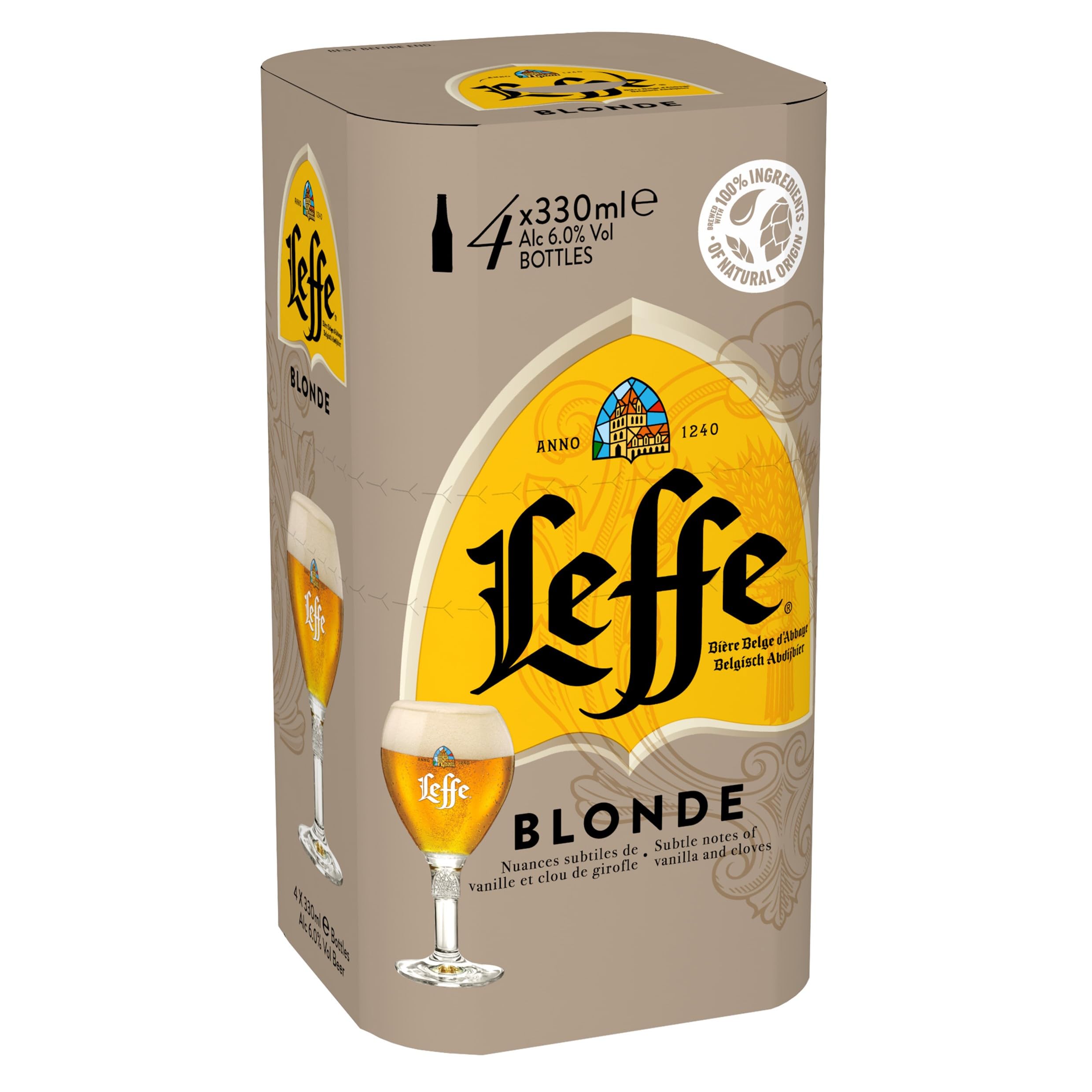 Leffe Blonde Belgium Abbey Beer, Bottles, 4 x 330 ml