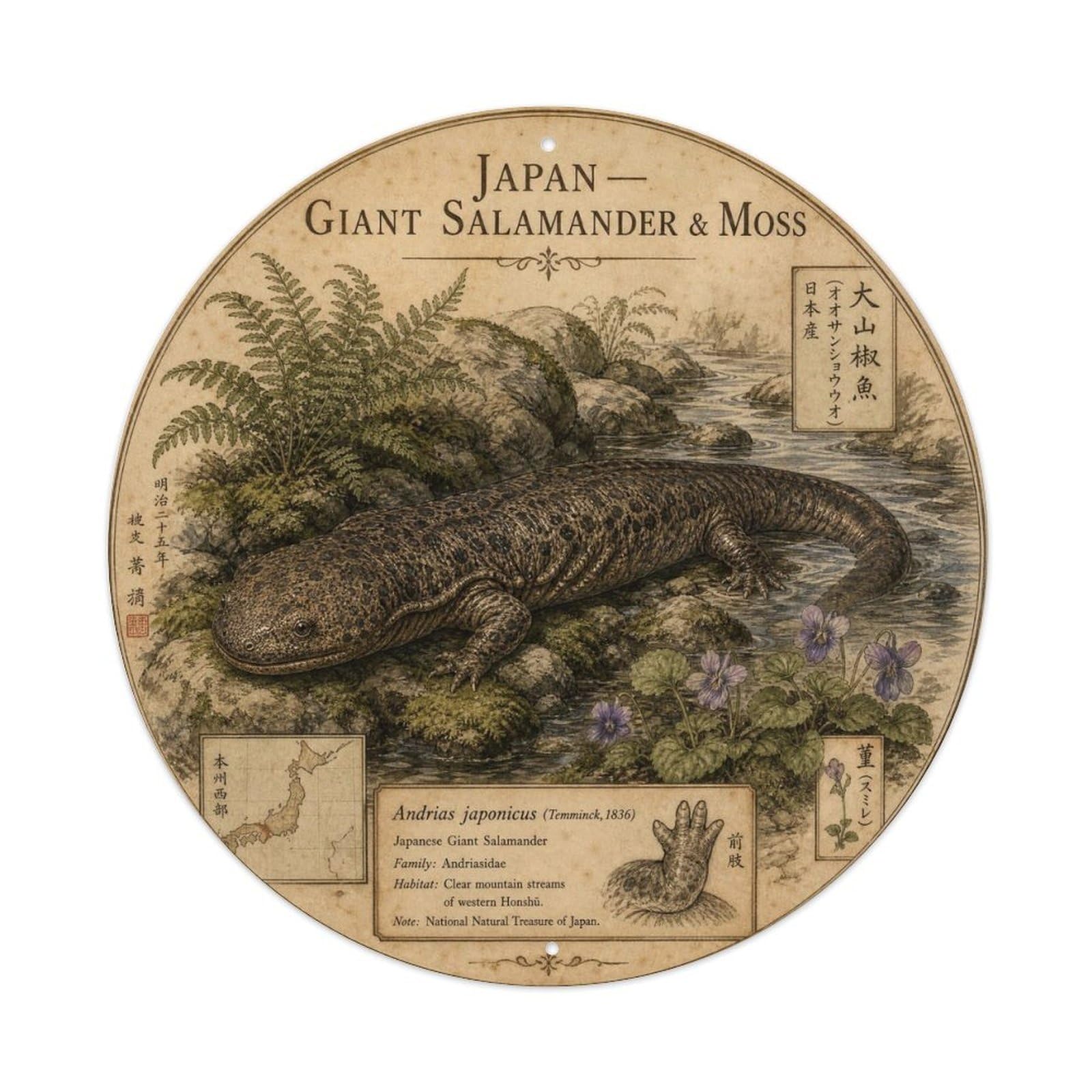 Olyhtr 8X8inch Classic Style Meiji Japan Salamander Moss Ceramic Folk Pattern Metal Tin Sign