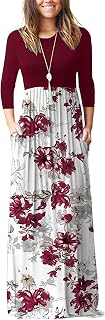 Women's 3/4 Sleeve Casual Loose Long Maxi Dresses with Pocket