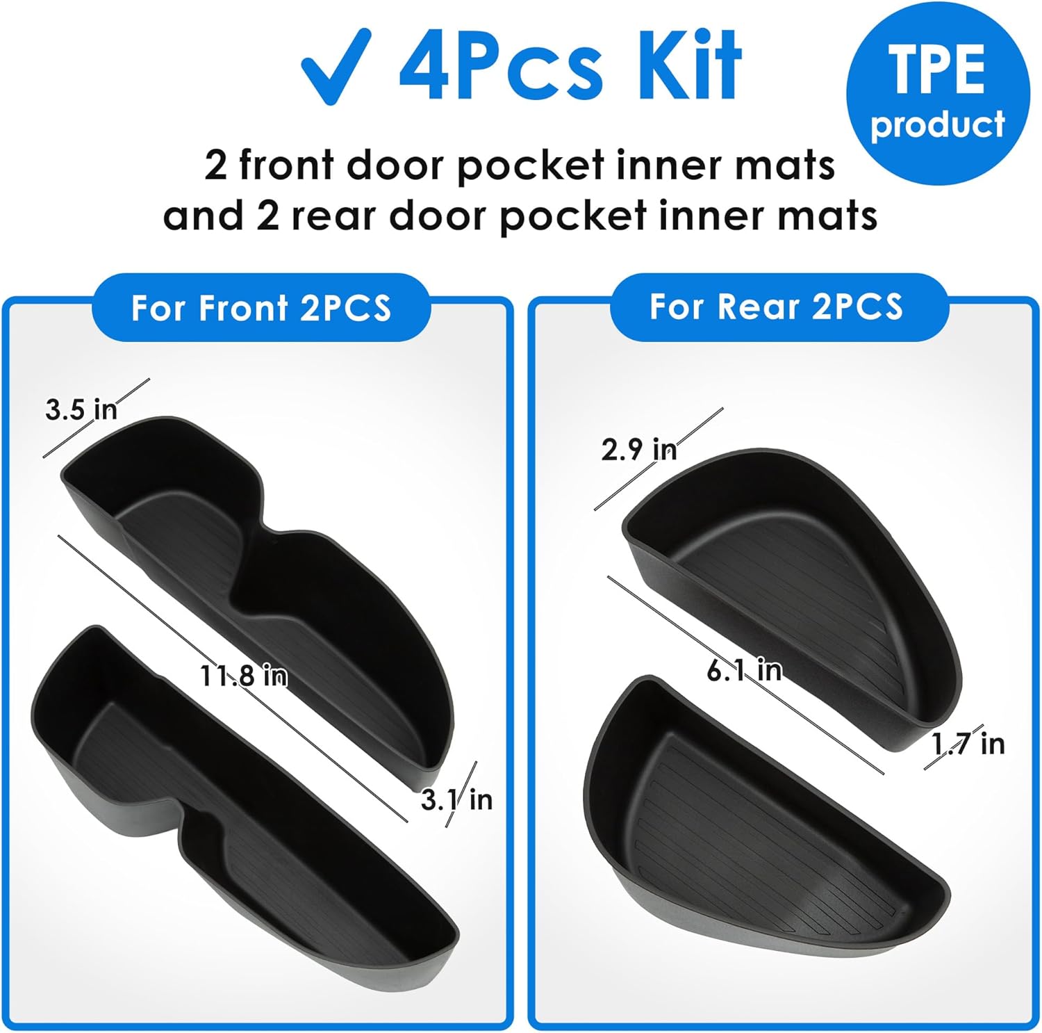 Door Pocket Inner Mats Compatible with Toyota RAV4 - Custom Fit TPE | Toyota RAV4 2019–2025 | Scratch-Resistant Protection Mat | Interior Accessories | Black | 4PCS - Japan Import