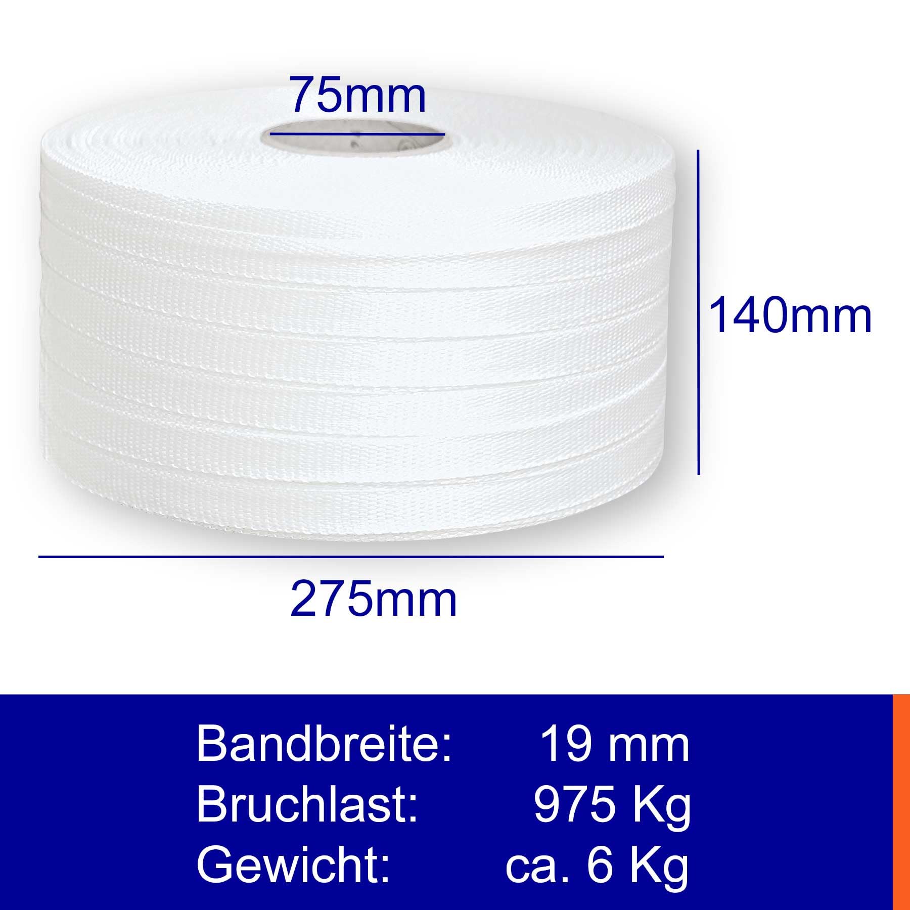 1 Rolle 19mm gewebtes Textilband | 975kg Bruchlast | 400m Bandlänge | Verzurrband für Ladungssicherung und als wetterfestes Textil Bündelband als Alternative zum Zurrgurt/Spanngurt
