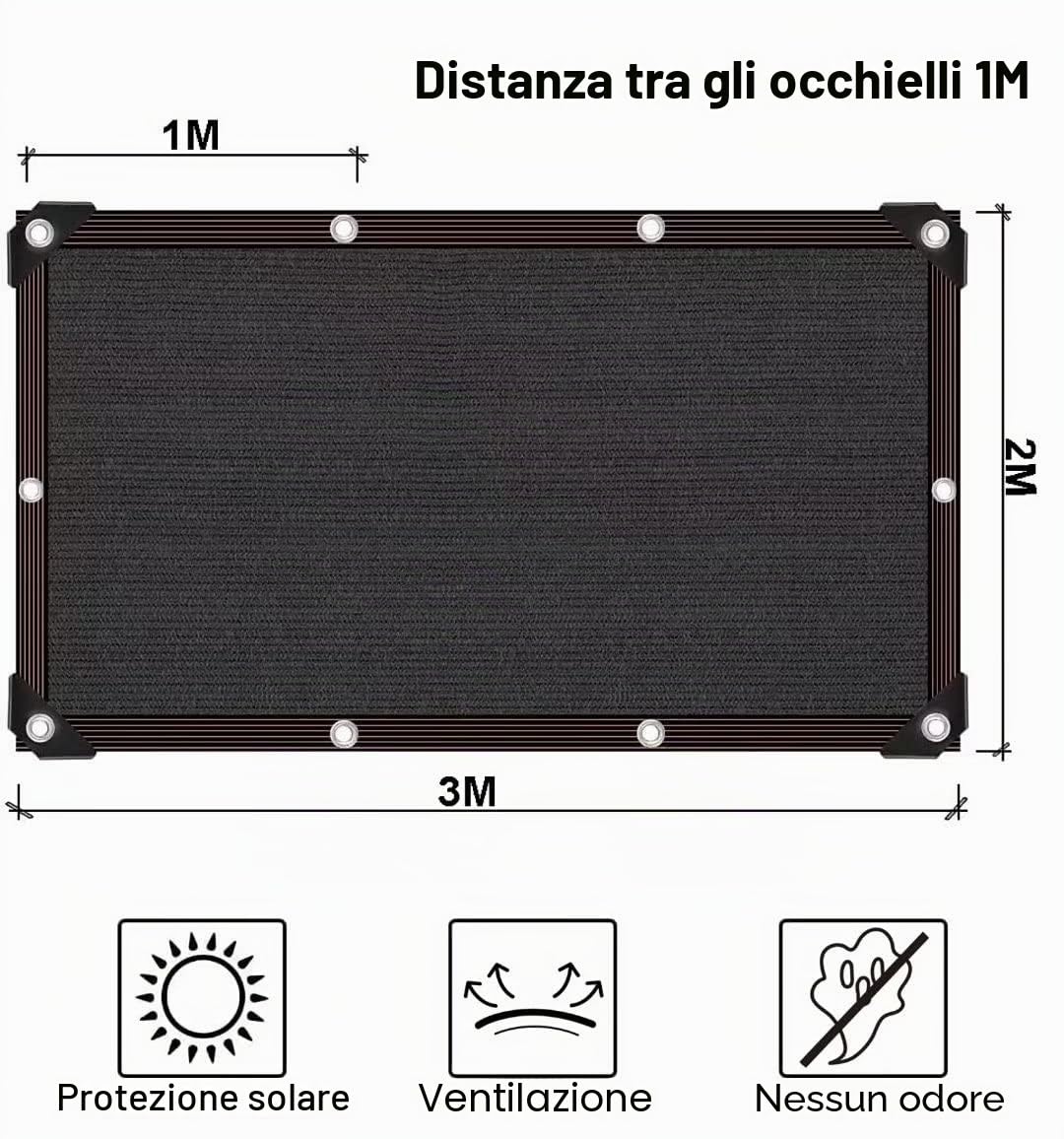 Rete Ombreggiante QOFLY 2x3m Nero Protezione Solare Telo Ombra Traspirante Anti-Età con Occhielli