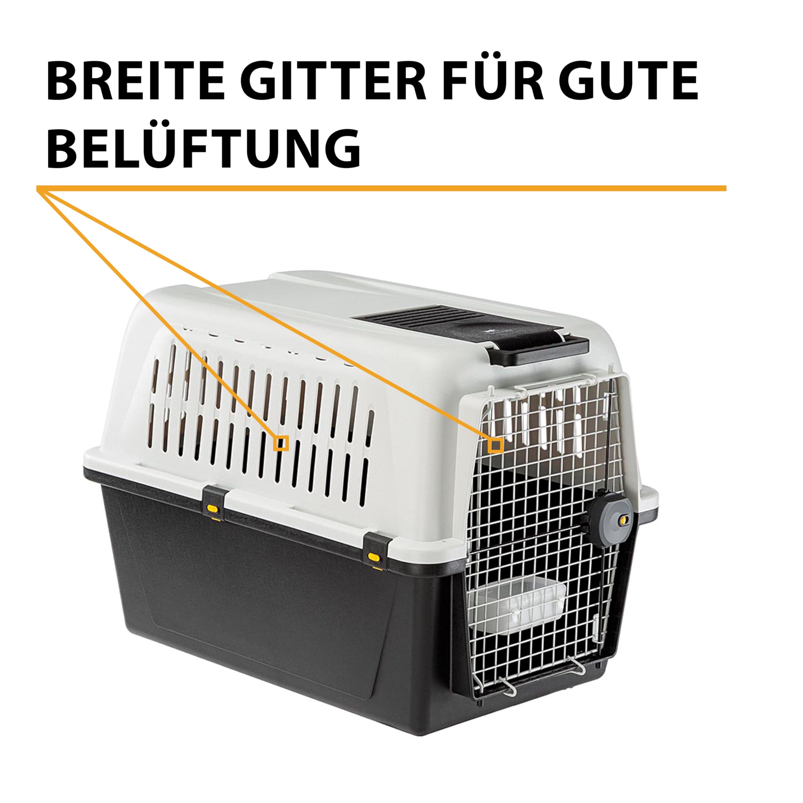 Ferplast Hundetransportbox Transportbox für mittelgroße Hunde Atlas 60, Reisebox für Hunde, Sicherheitsverriegelung, Lüftungsgitter, 61 x 91 x h 68 cm Grau