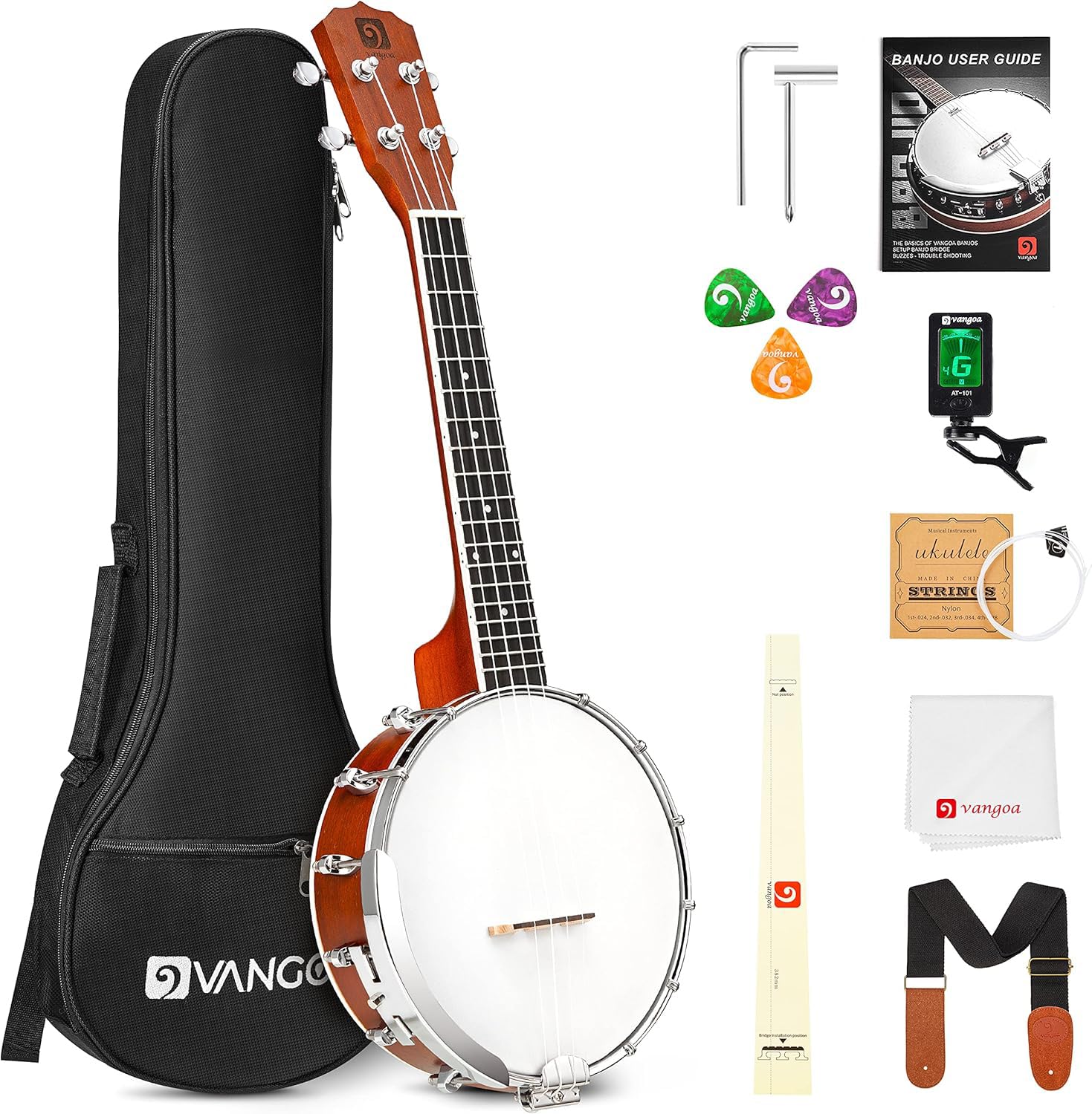 Vangoa Banjolele Concert Banjo Ukulele 4 String 23 Inch Travel Banjo Portable Kit for Beginners with Extra Strings Strap Pick-up Picks Tuner and Carry Case