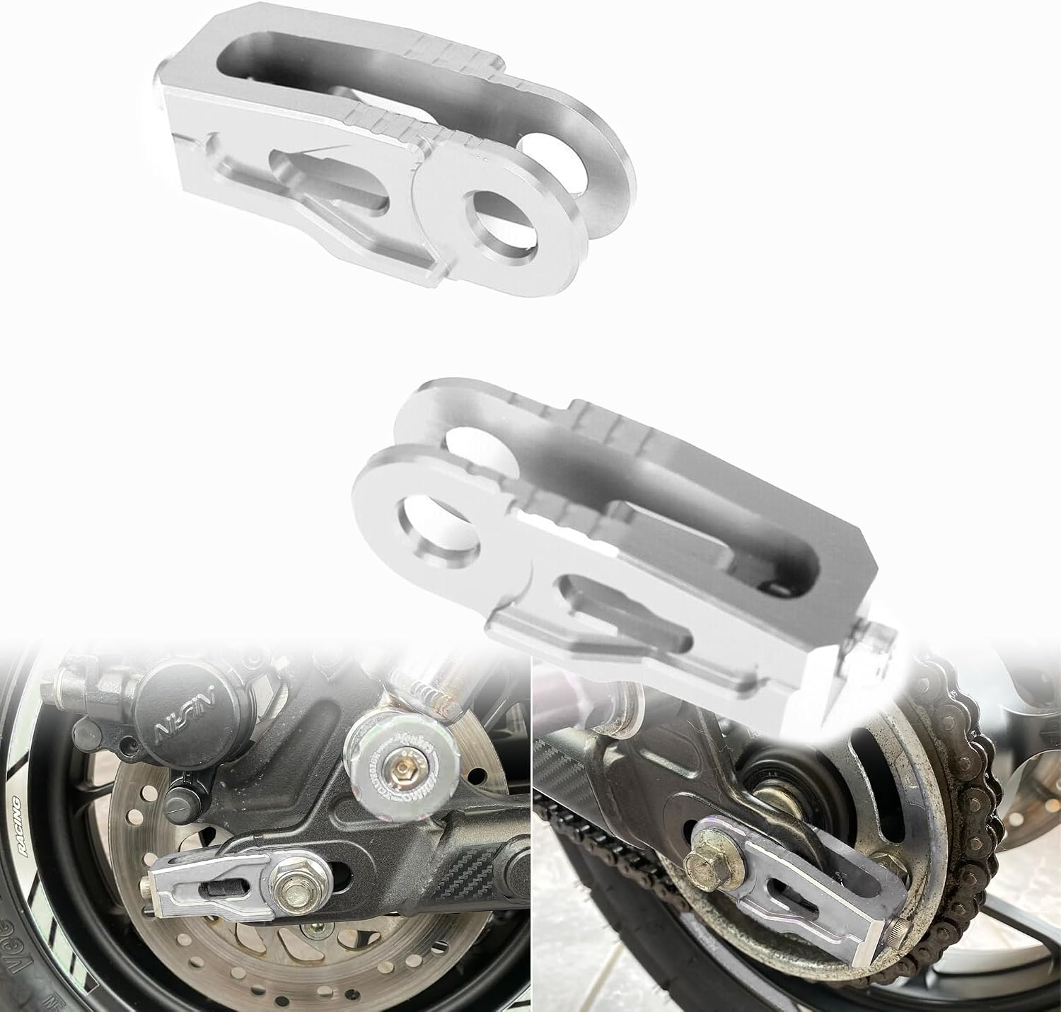 Monkey 125 Rear Swing Arm Chain Adjuster Tensioner Compatible with Monkey125 JB02/JB03 2018-2024 All Models 3D Carve Motorcycle Chain Accessories (Silver)