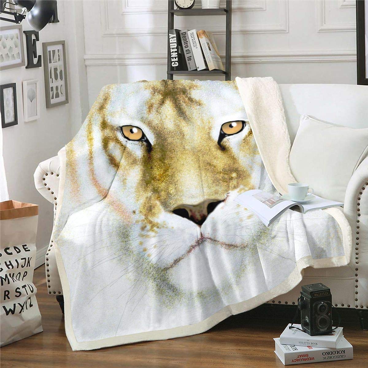 Coperta tigre, disegno a mano, tigre, per bambini, ragazzi, ragazzi, ragazzi, tema animali selvatici, coperta in pile di flanella, per divano e letto di lusso, dimensioni del bambino (70 x 110 cm