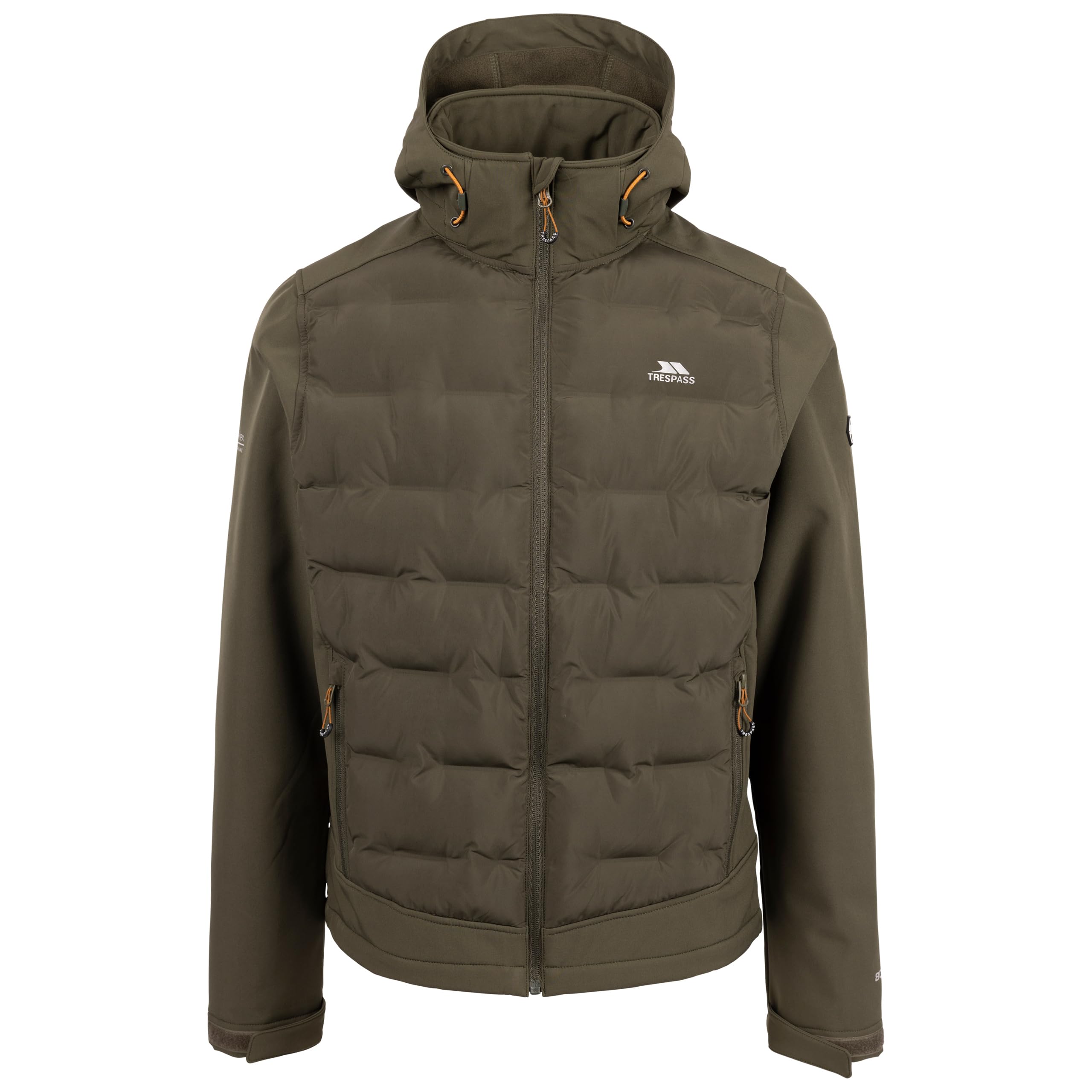 Trespass Men's Dark Vine Softshell Jacket Alwero - Waterproof 8000 Mm, Ultrasonic Compound Front Panel, Adjustable Zip Off Hood, 2 Zip Pockets, Adjustable Cuff, Draw Cord Hem