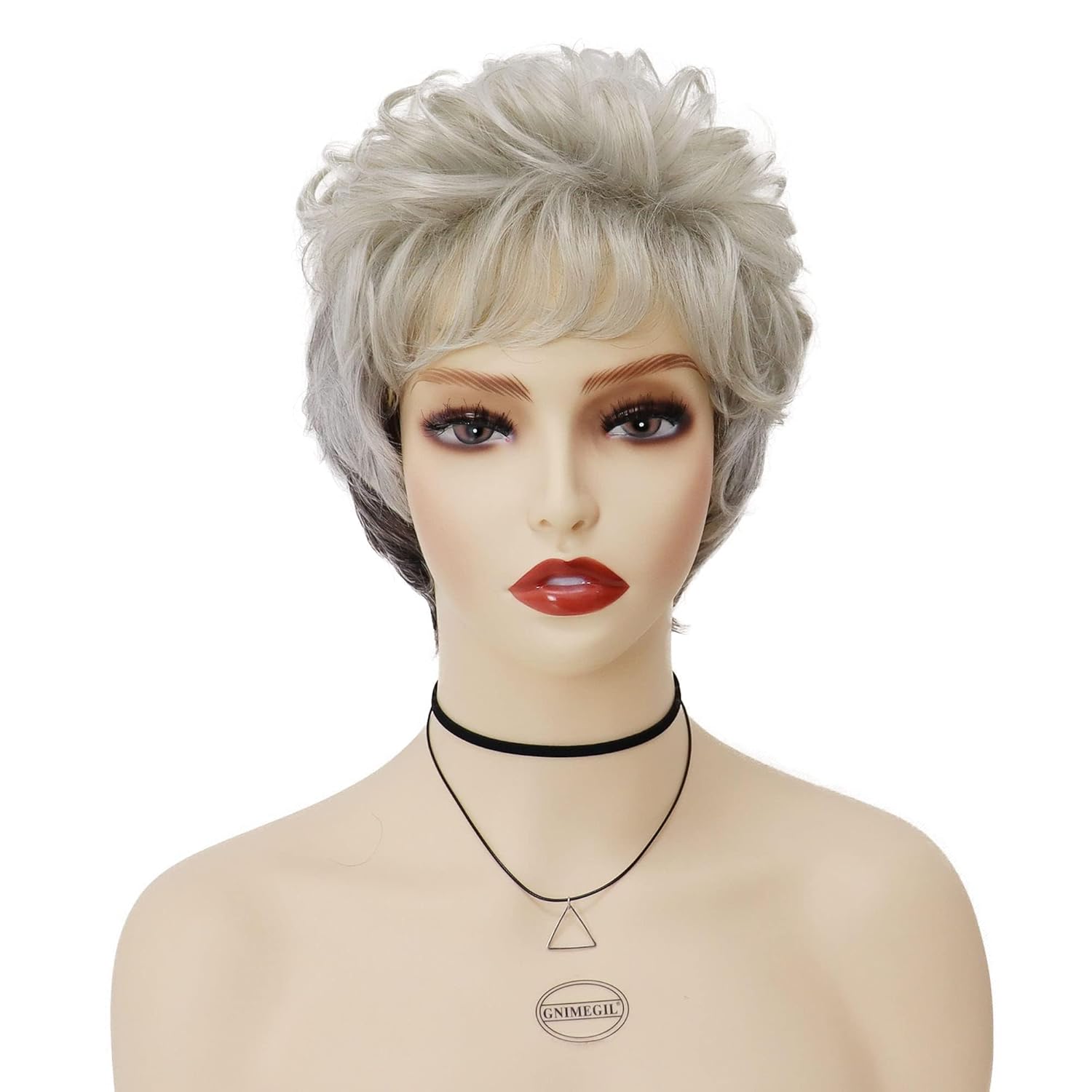 GNIMEGIL Short Gray Wig For Seniors Women Silver Gray Curly Hair Old Lady Costume Grandma Wigs For Elderly Synthetic Fiber Mommy Granny Cosplay Older Wig Silver Grey Ombre