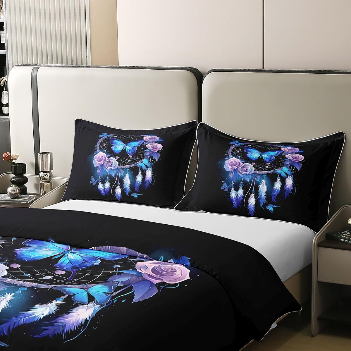 Homewish Schmetterling Traumfänger Bettwäsche 135x200 Baumwolle Boho Traumfänger Bettwäsche Set Lila Rose Bettbezug Fantasie Verträumt Bettset Schlafzimmer Dekor