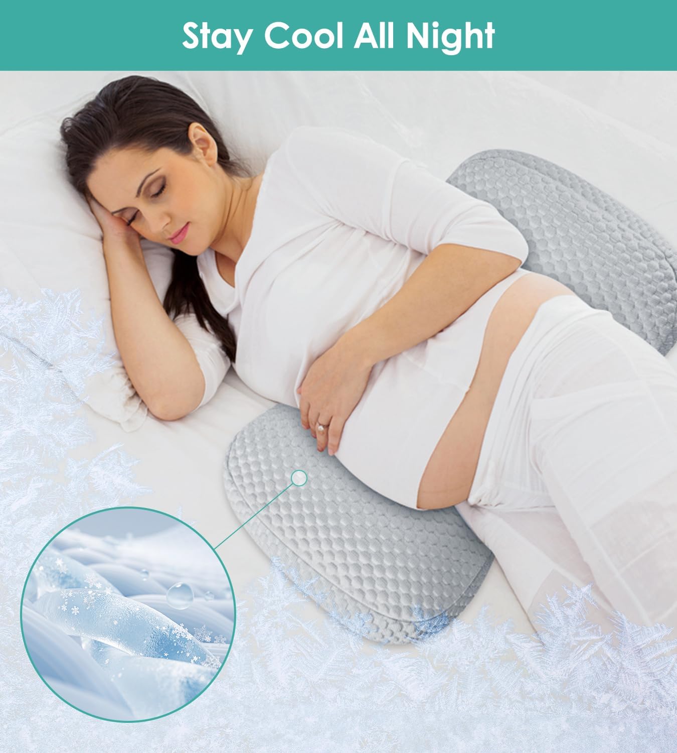 Pregnancy Pillow Cooling for Sleeping, Detachable and Adjustable Double-Sided Support Maternity Pillow Skin-Friendly for Pregnant Women Back, HIPS, Legs(30°Slope Design Verified by Expectant Mothers)