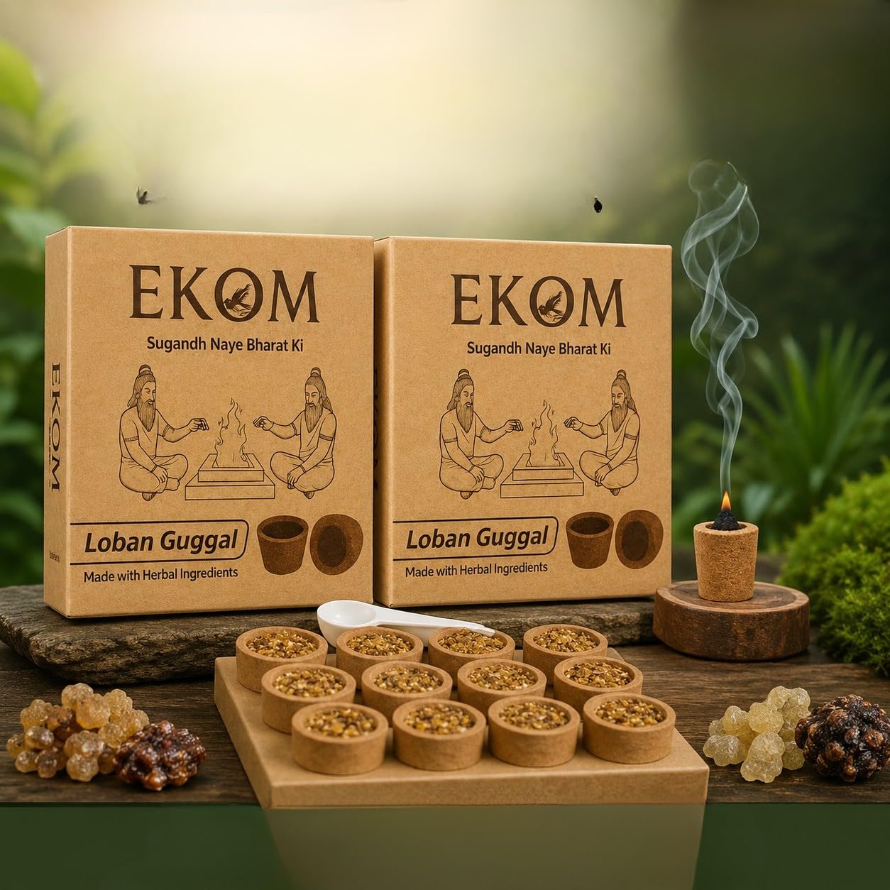 EKOM Loban Guggal Premium Dhoop Cups (1.5 Inch) 12 Cups X 2 Packs | Made with Herbal Ingredients| Sambrani Dhoop Cups for Pooja, Meditation & Home Fragrance | Pack of 2 Boxes-image-37