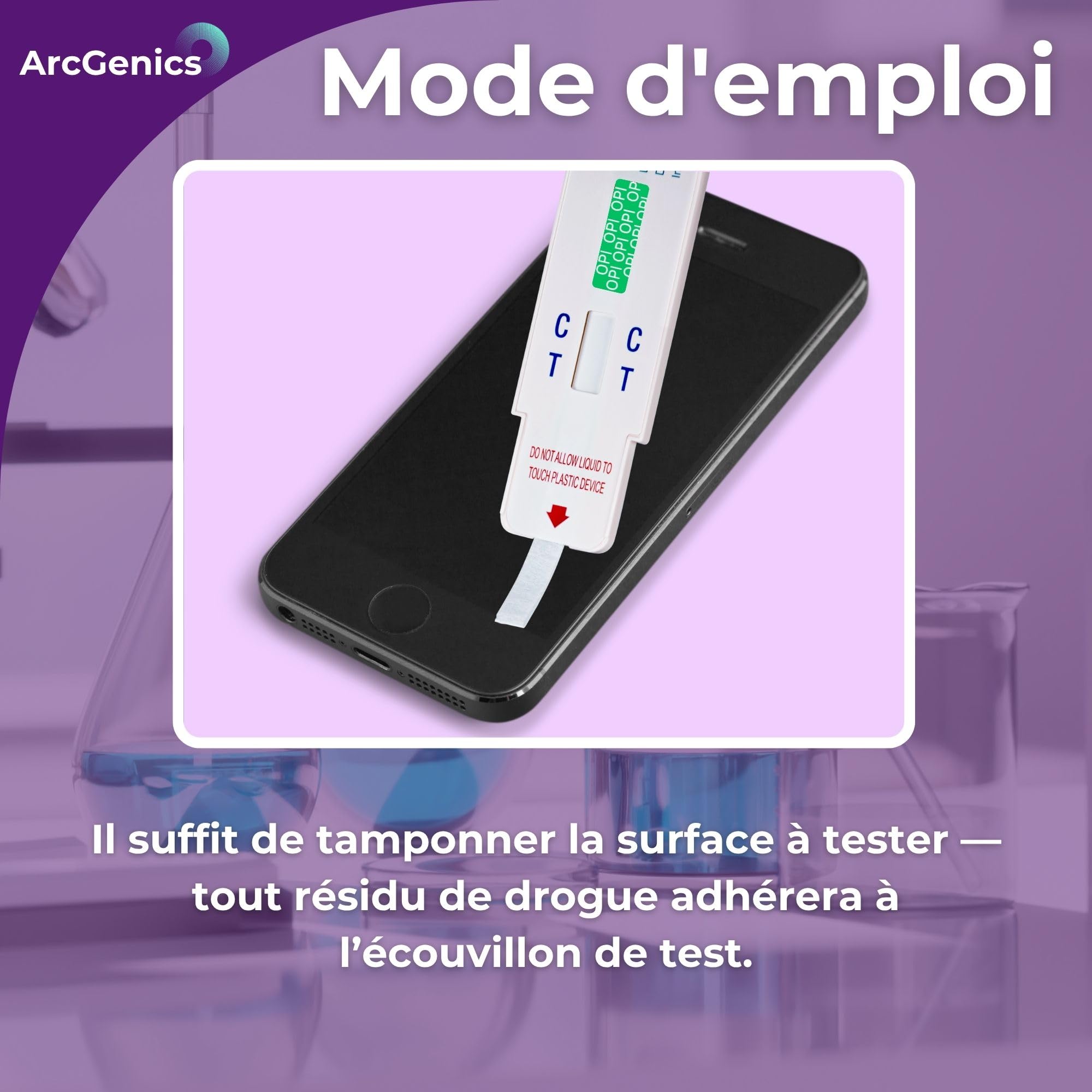 10 x Écouvillons de dépistage de drogues sur surfaces pour opiacés – Détecte les résidus d’opiacés (héroïne, morphine, codéine) sur téléphones, bancs & outils – Test rapide essuyer + tremper – Résulta