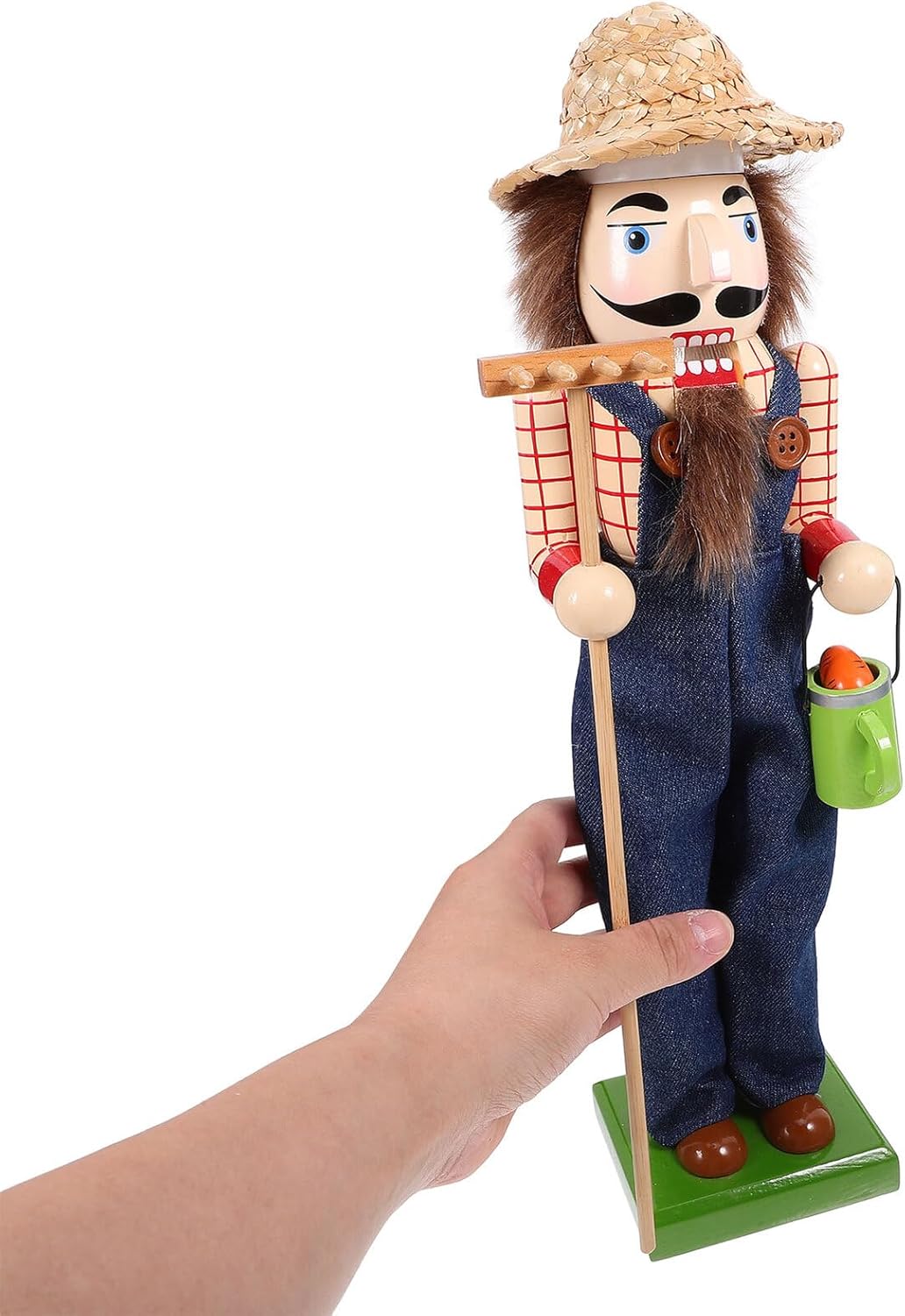 VALICLUD Wooden Nutcracker Puppet Figure 38cm Tall Farmhouse Style with Straw Hat Christmas Nutcracker Decoration for Home Seasonal Festive Tabletop Display