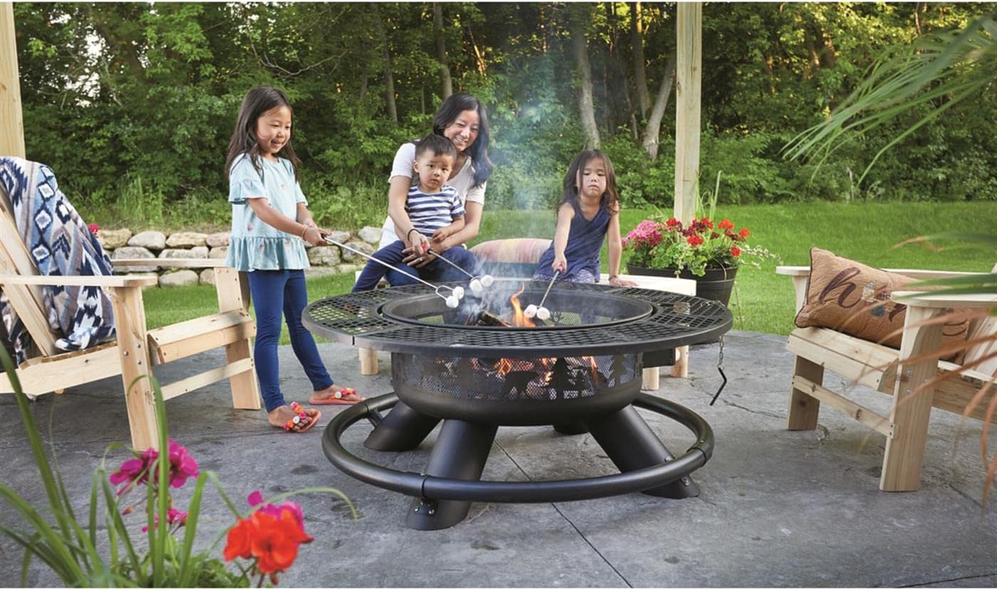 47" Fire Pit BBQ Grill Outdoor Wood Burning Steel Log Firepit for Camping, Grilling, Smores, Yard, Cooking Outside, Barbecue, Bonfire Wilderness