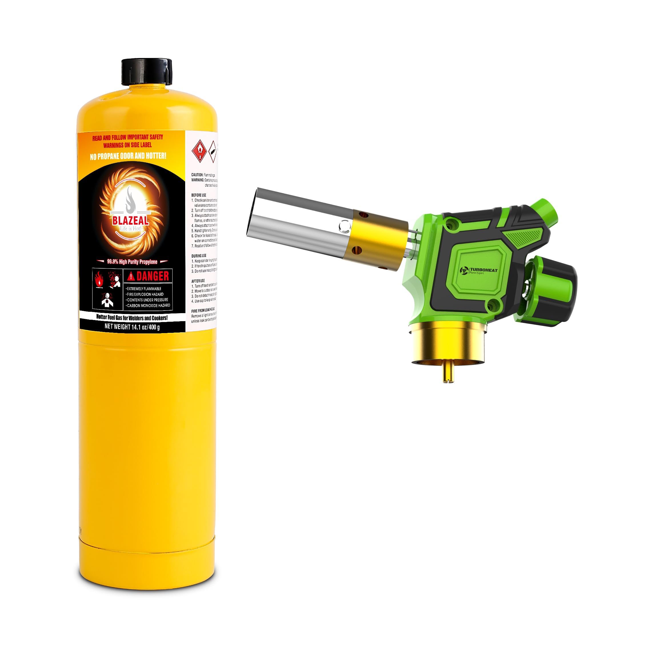Turbo Flame Torch Kit with Igniter - Includes 1 MAPP Gas Cylinder | Ready-to-Use for Soldering, Brazing, Welding, Glass Blowing &amp; Fire Starting