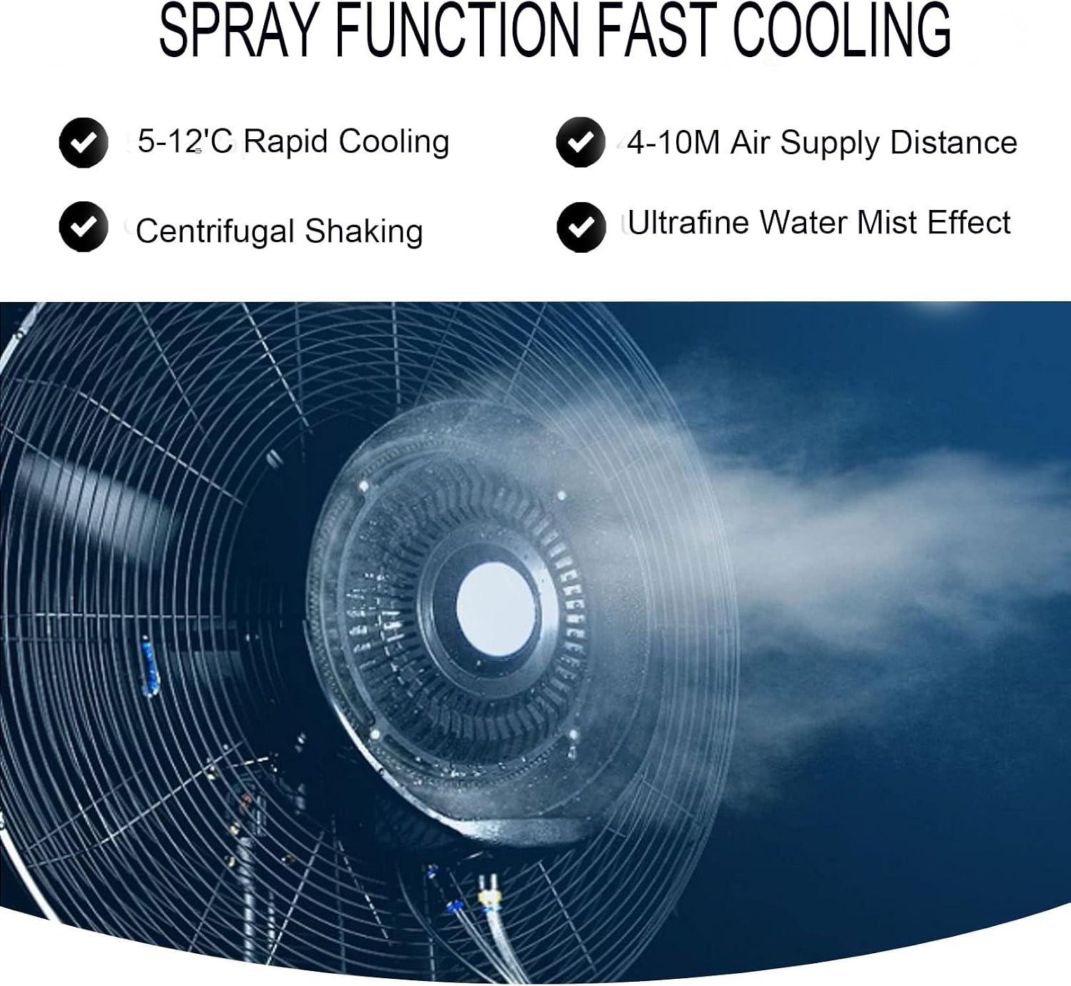 Misting Fan Outdoor Commercial Oscillating Pedestal Fan with Mist for Patio, Outside Restaurant, Garage, Gym, Factory Workshop, 3 Cooling Speeds
