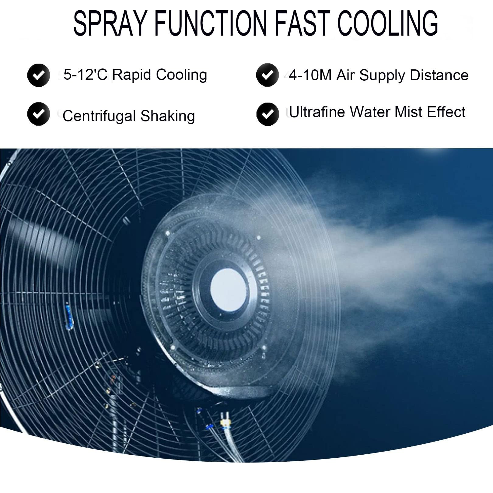 Ventilador de nebulización oscilante comercial para refrigeración al aire libre en patios, restaurantes, garajes, gimnasios y talleres con 3 ajustes de velocidad