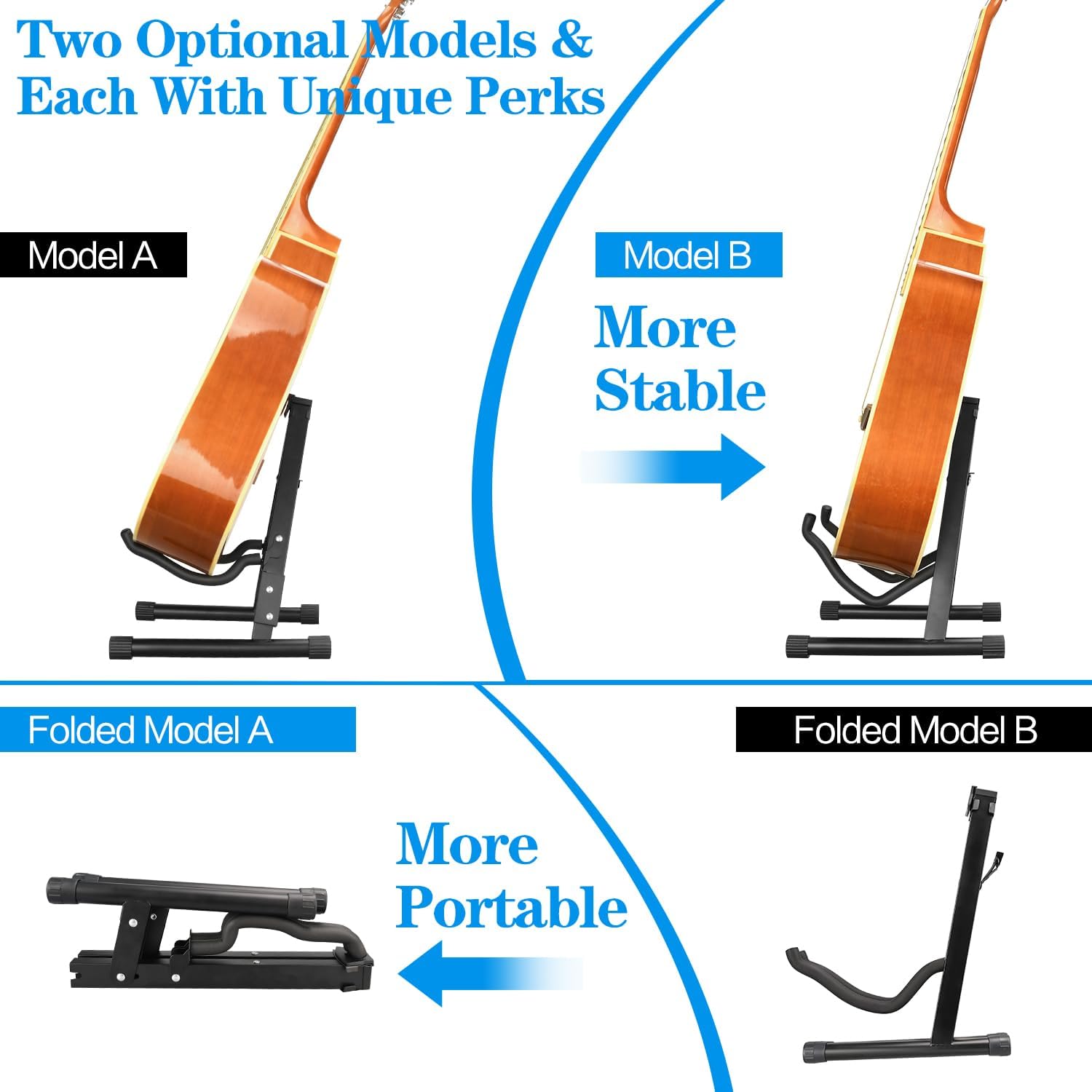 DkOvn 2 Pack Guitar Stand, A-Frame Folding Guitar Stand with Non-Slip Rubber and Foam Arms, for Acoustic Guitar, Electric Guitar, Bass, Ukulele, Banjo