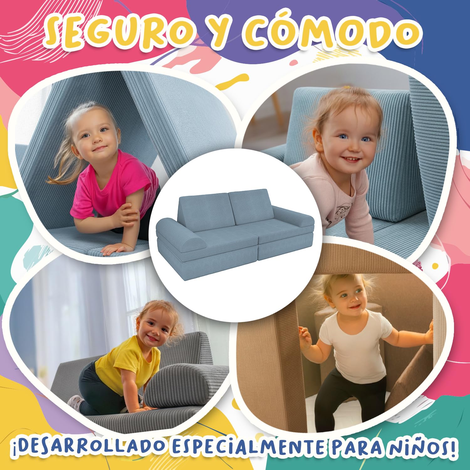 POKAR Colchón Plegable para Sofá Modular Niños | Colchón 160x80x8 cm en Espuma con Funda de Pana Suave | Accesorio Compatible con Sofá para Niños Infantil | Certificado Öko-Tex | Caramelo Cálido