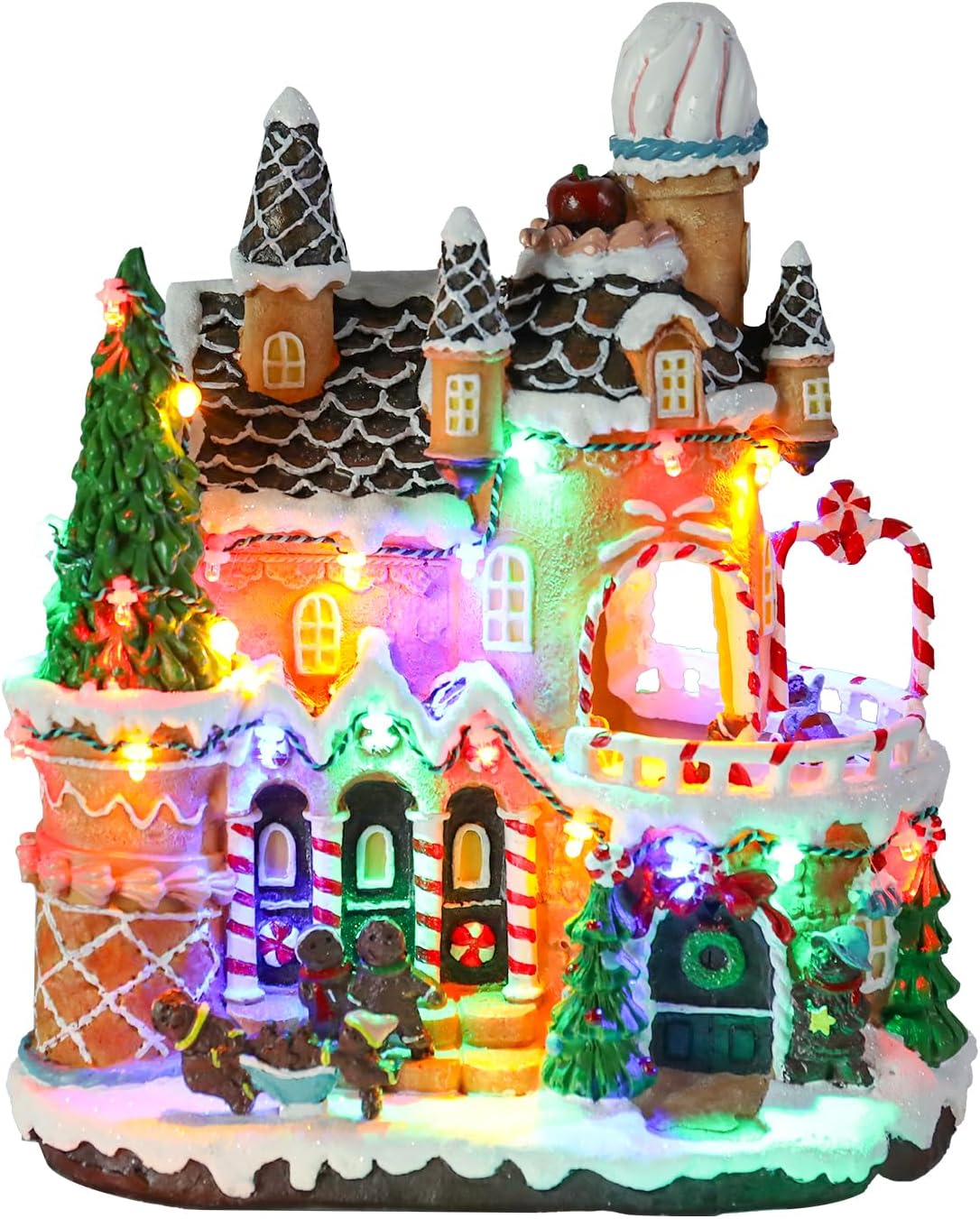 DREAM GARDEN Christmas Village House Decorations, Animated Gingerbread House with LED Lights Battery Operated Musical Collectible Buildings for Home Table Holiday Display Castle