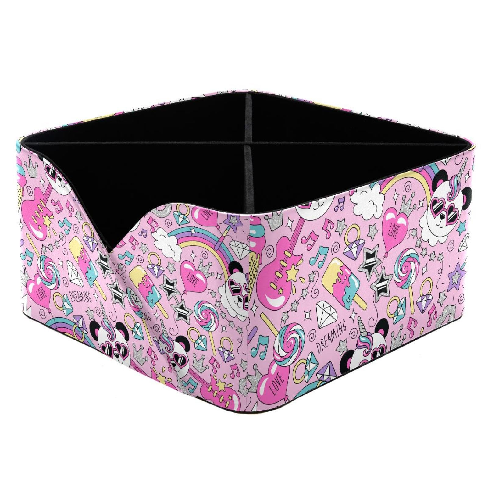 KengjuTesu Cute Panda Unicorn Pattern Desktop Organizer Pen Holder, Rectangular Pencil Cup for Office, Study and Makeup Stations