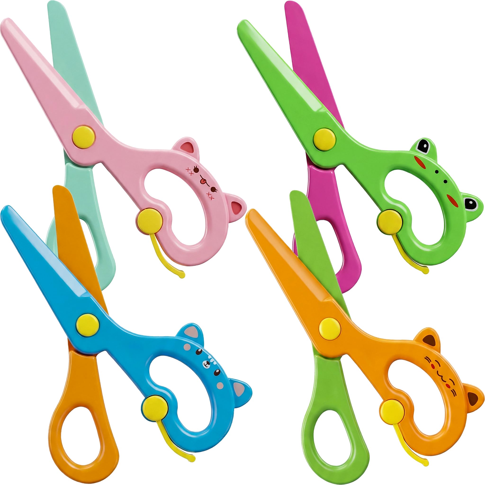 LOVESTOWN Toddler Scissors, 4PCS Blunt Tip Adaptive Safety Scissor Stocking Stuffer for Kids & Children, Playdough Tools Cutting Skills Preschool Hand-Eye Coordination Activity, DIY Craft Supplies