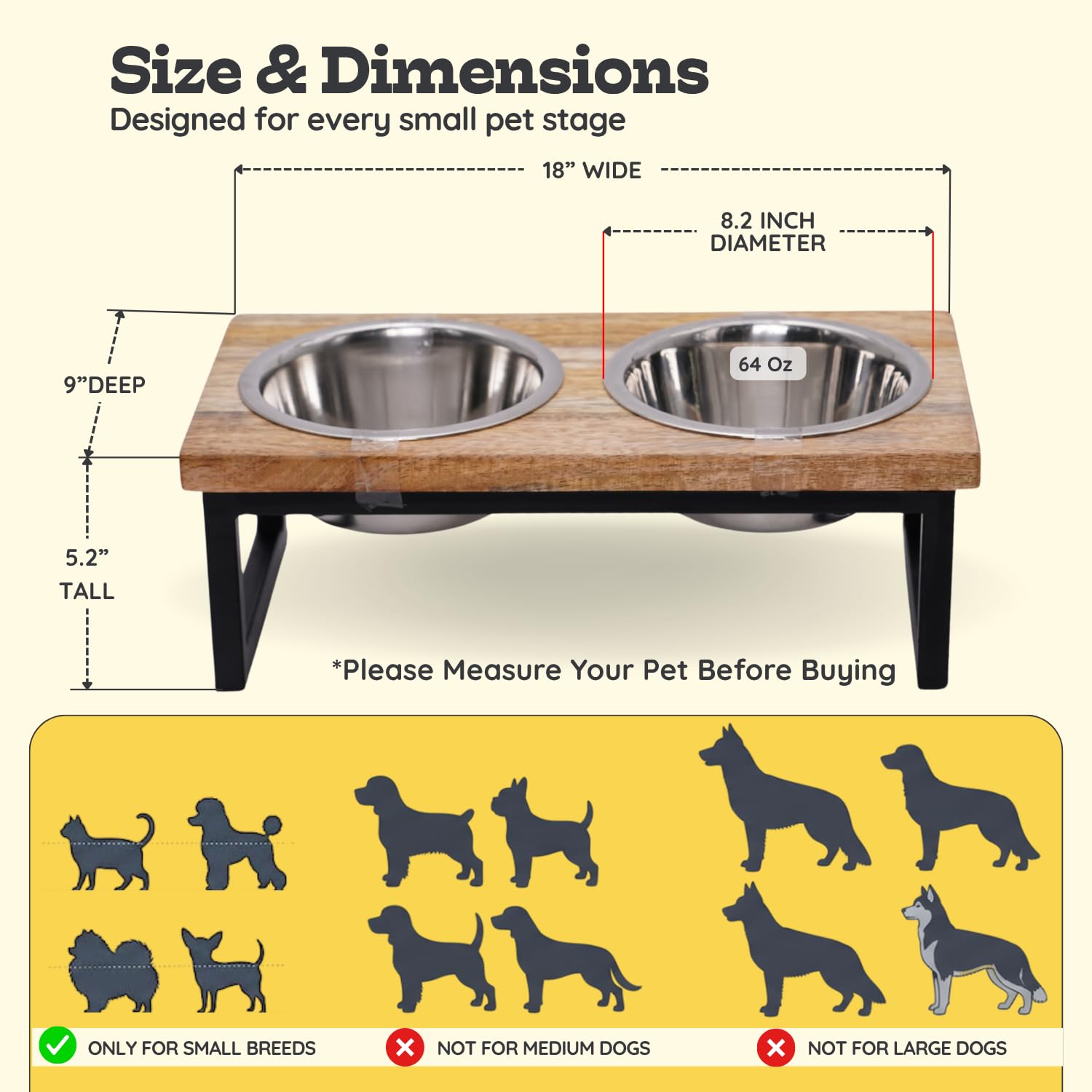 Soporte elevado de madera para perros con 2 cuencos de acero inoxidable para alimentos, plato de alimentación de agua de 4 pintas/2 cuartos de galón, comedero para mascotas para gatos y