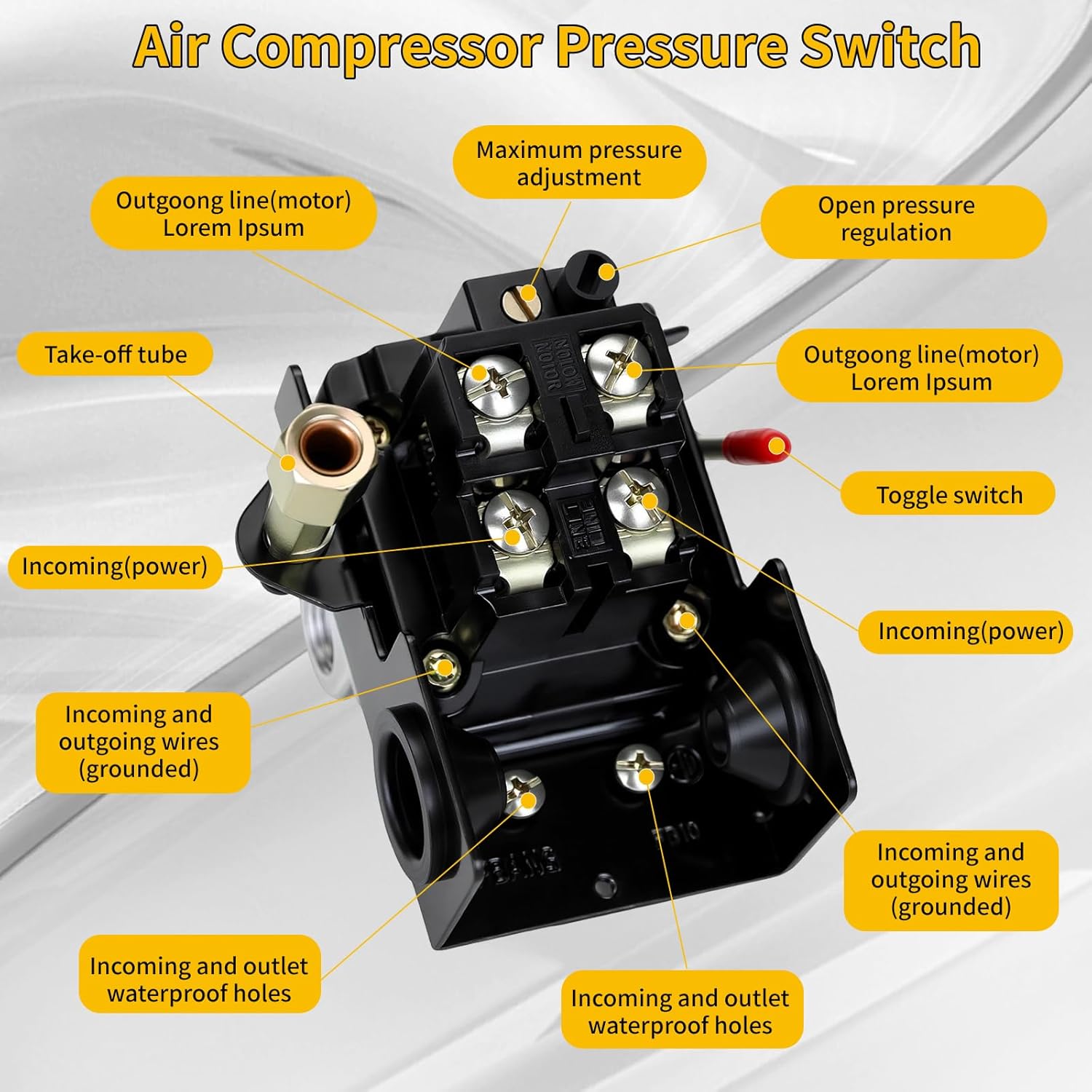 LF10-4H Air Compressor Pressure Switch Control NPT1/4 95-125 PSI 20A 4 Port Air Compressor Pressure Switch