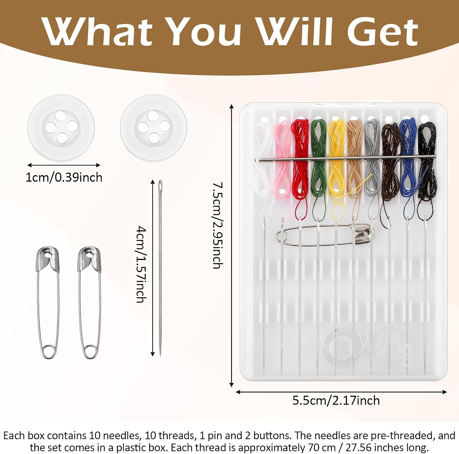 36 Boxes Mini Sewing Kit Bulk Easy Pre Threaded Needle Kit Travel Sewing Threaded Needle Holder Small Home Travel Box with Pin Button, Assorted Colors