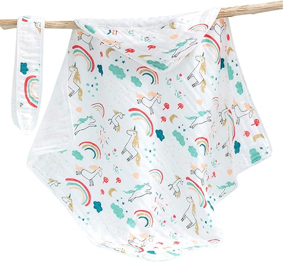 Amazon Co Jp Sonriia ベビー おくるみ フード付き ガーゼ 新生児 退院 赤ちゃん 抱っこ布団 ブランケット バスタオル コットン100 出産準備 出産祝い 70 70cm ウニコーン柄 ベビー マタニティ