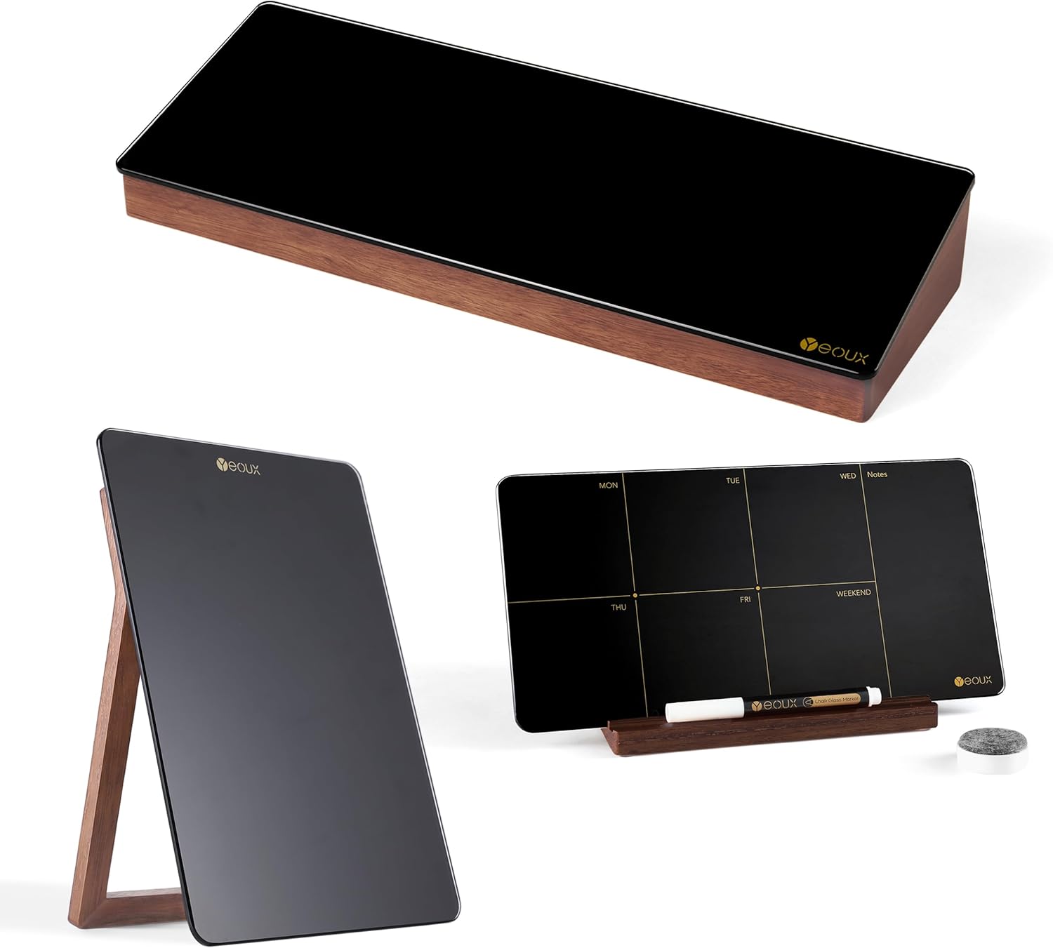 Yeoux Office Essential - Desktop Black Glass Whiteboard and Calendar Combination