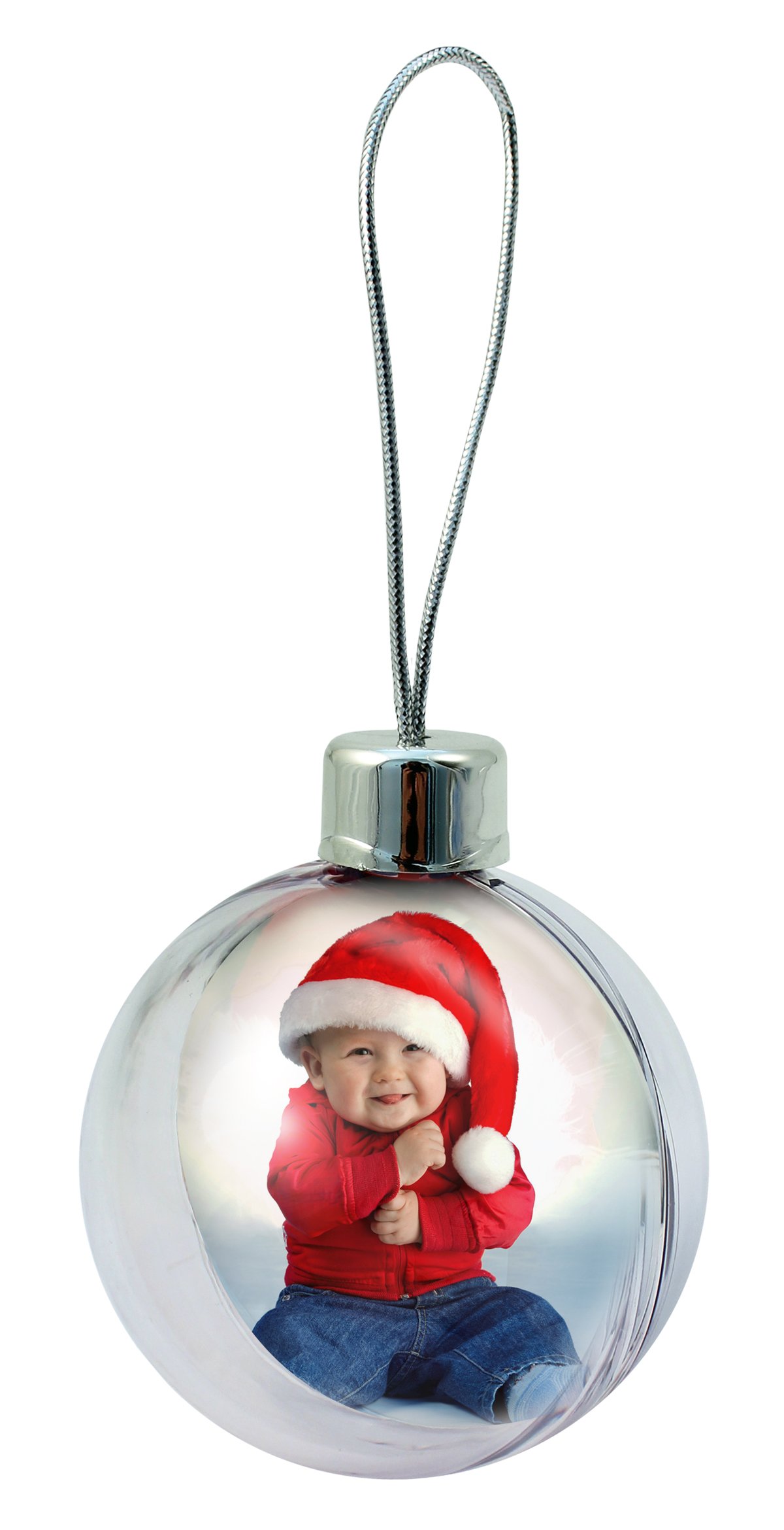 Personalised Photo Christmas Baubles Pack of 4, Large Clear Picture Hanging Ornament - Ideal Stocking Fillers, Xmas Personalised Gifts, Decorations or Arts and Crafts (Silver)