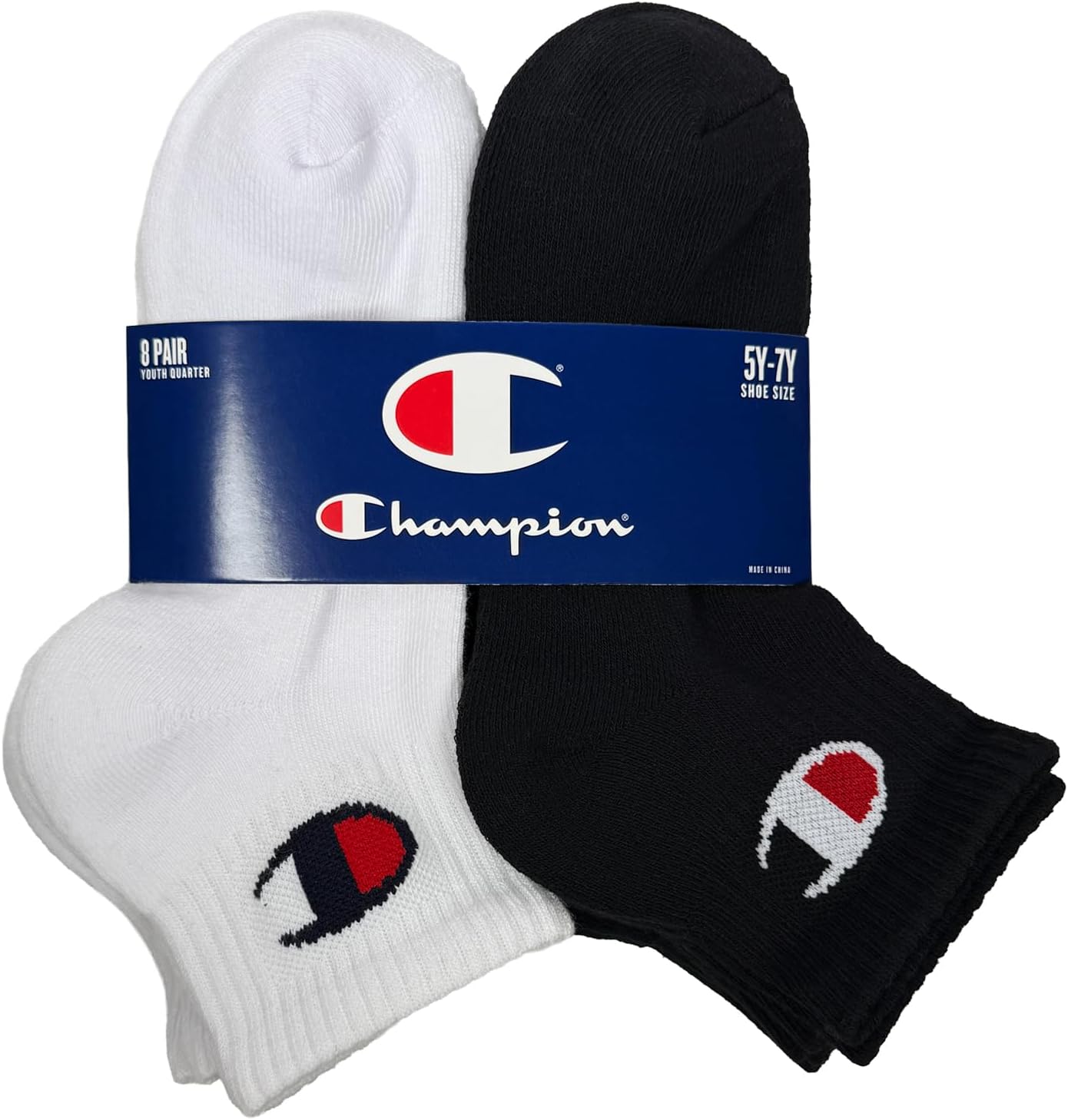 Champion Unisex Kids Amazon Exclusive 8-pack Quarter and Crew Socks in Multiple Patterns and Sizes