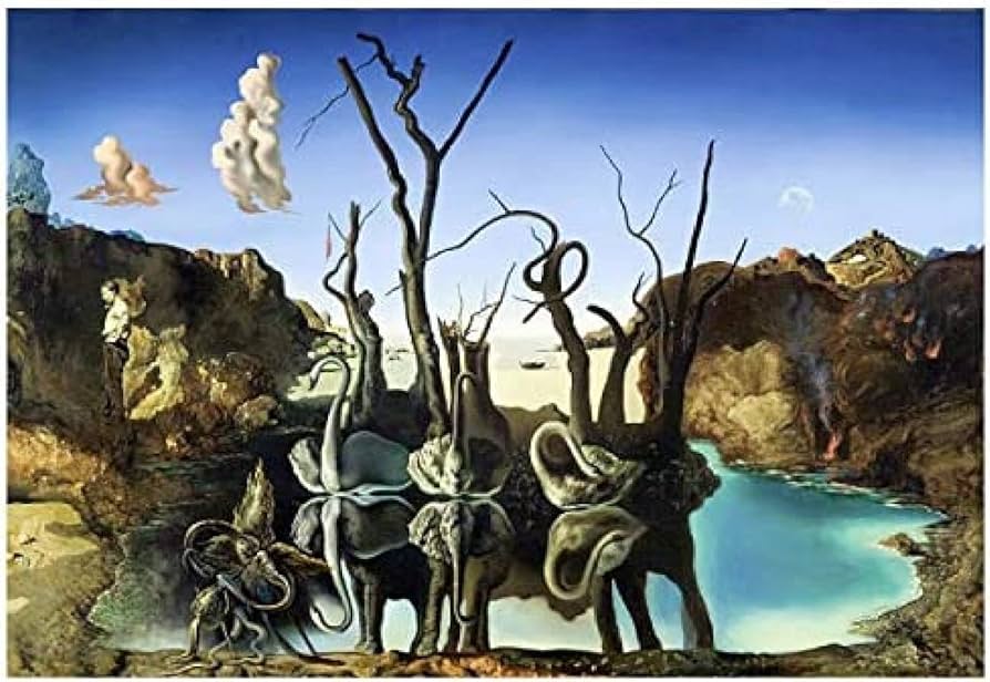 Amazon.co.jp: サルバドール・ダリによる水に象を映す白鳥キャンバス